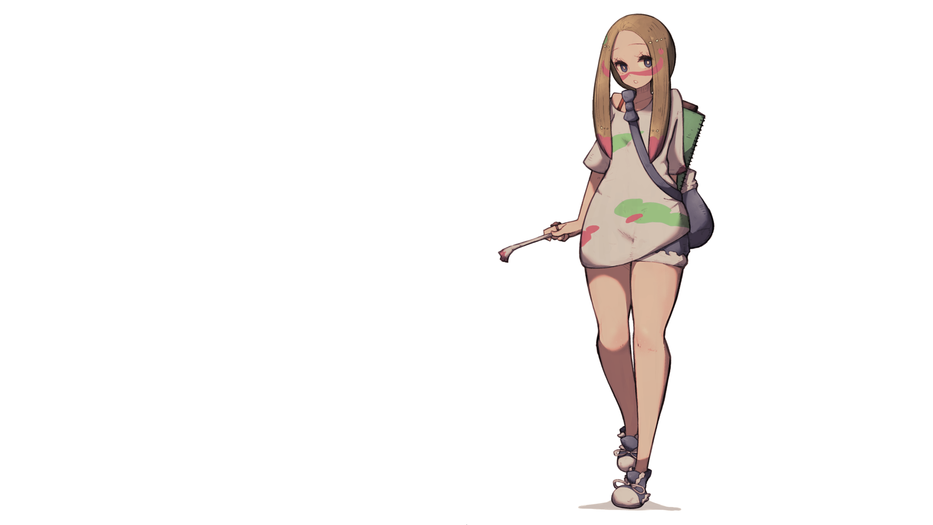 Anime girl with paint splatters and a brush HD Wallpaper