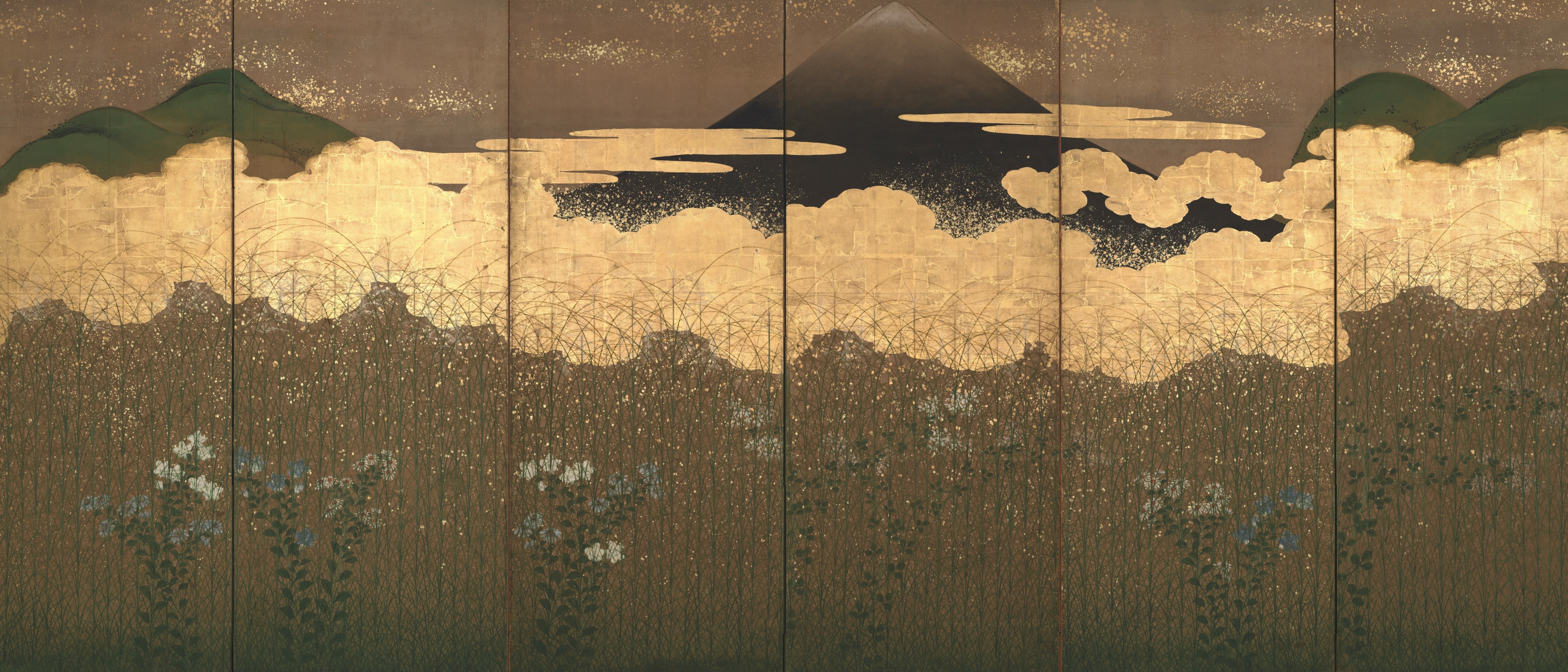 Folding screen with Mount Fuji and clouds HD Wallpaper