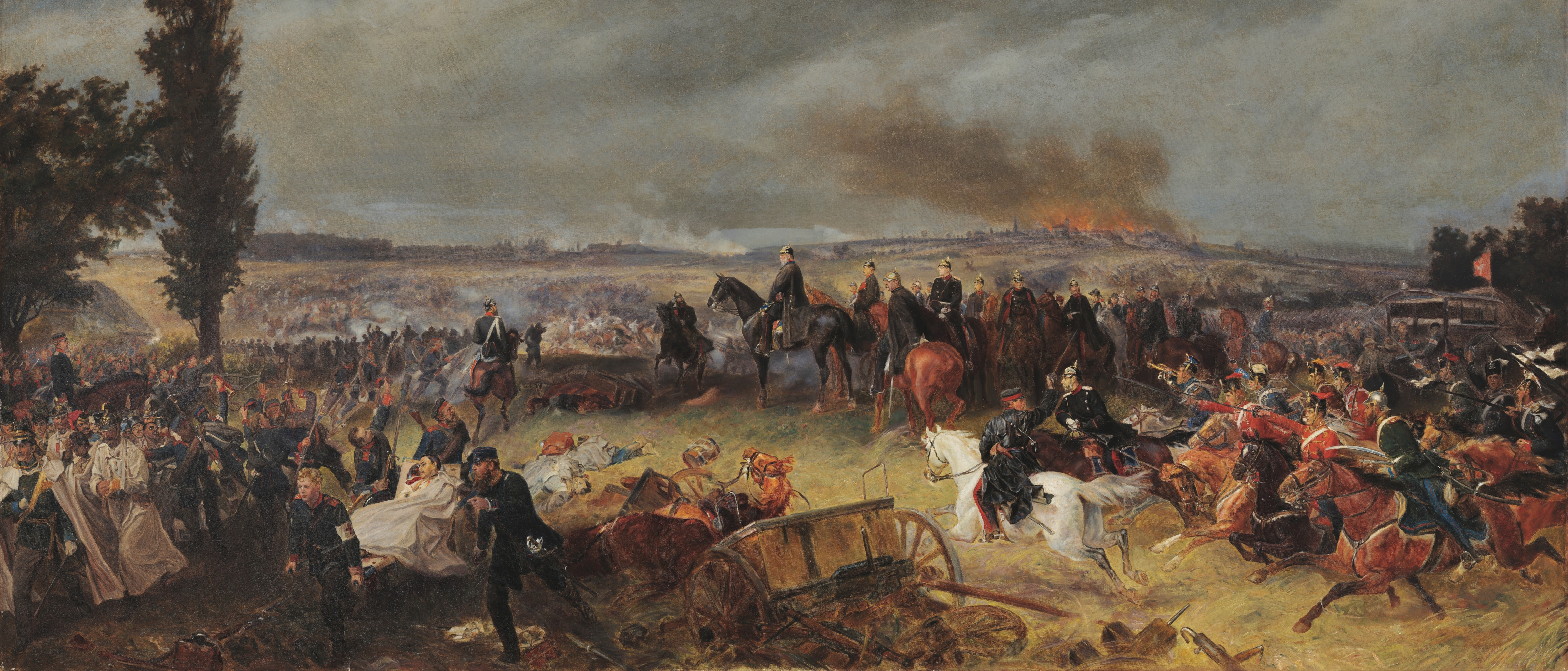 Battle scene with cavalry and soldiers HD Wallpaper