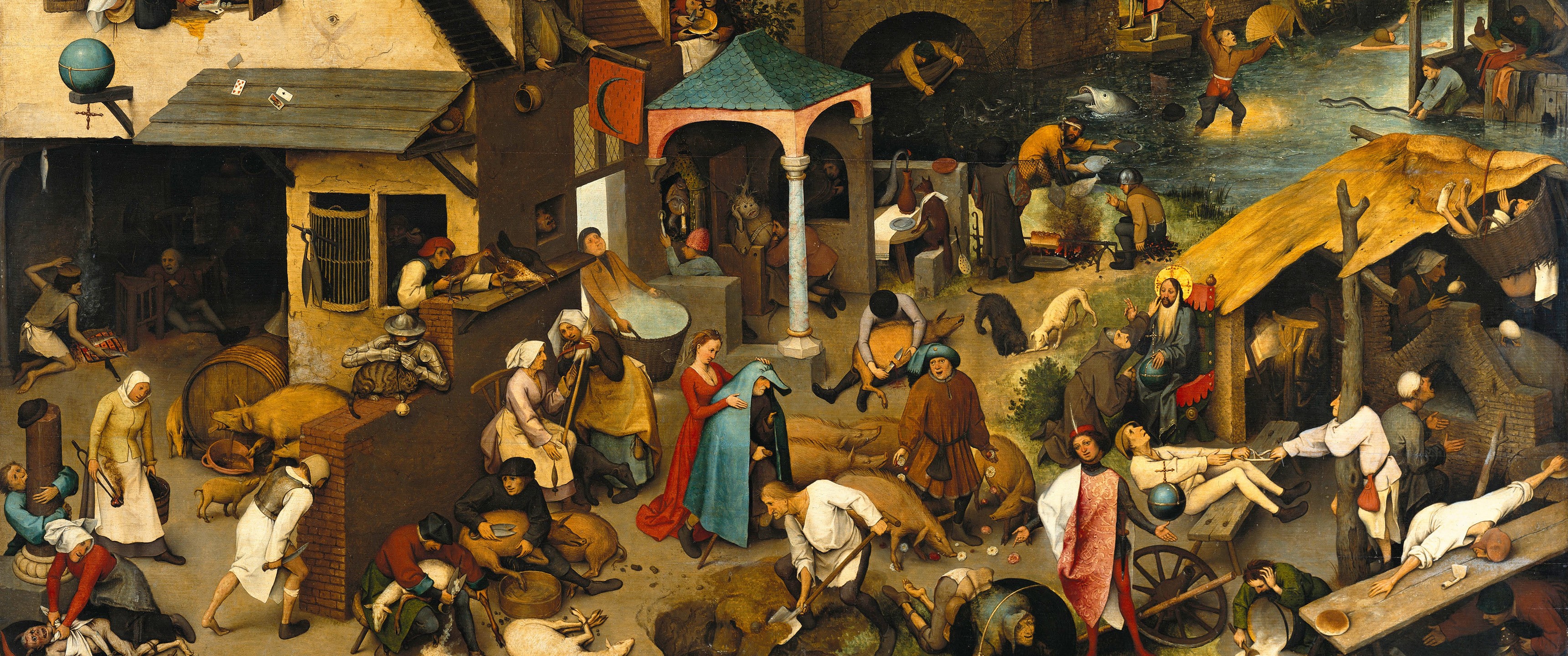 The Fight Between Carnival and Lent by Pieter Bruegel HD Wallpaper
