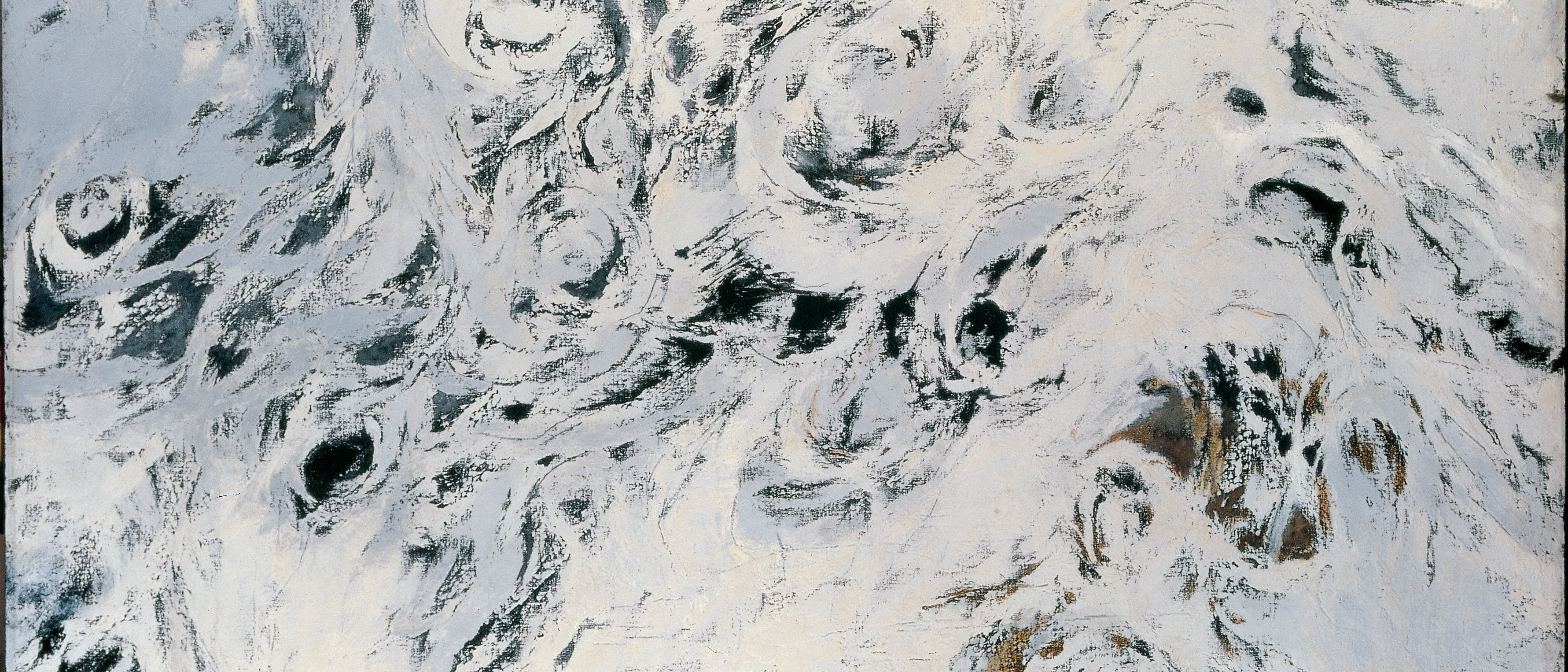 Abstract painting with swirling black and white textures HD Wallpaper