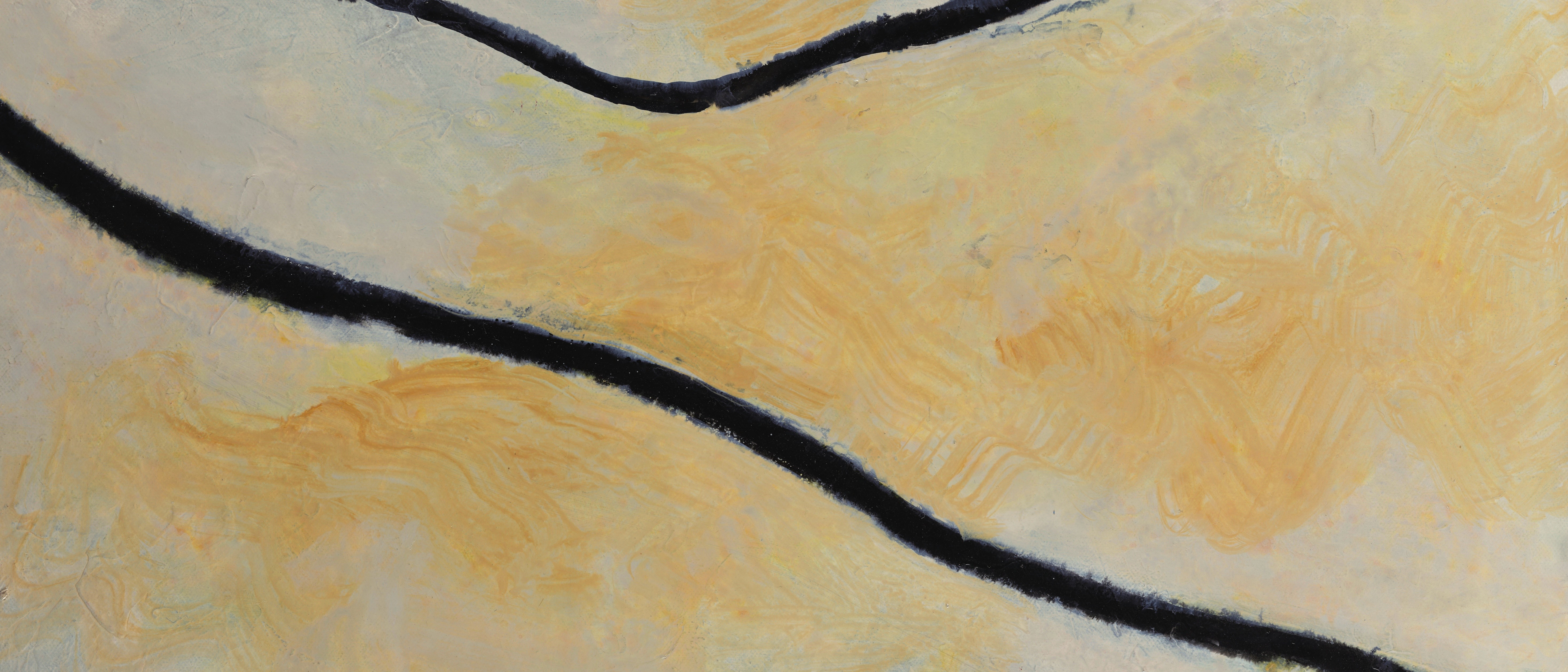 Abstract painting with black lines and yellow hues HD Wallpaper