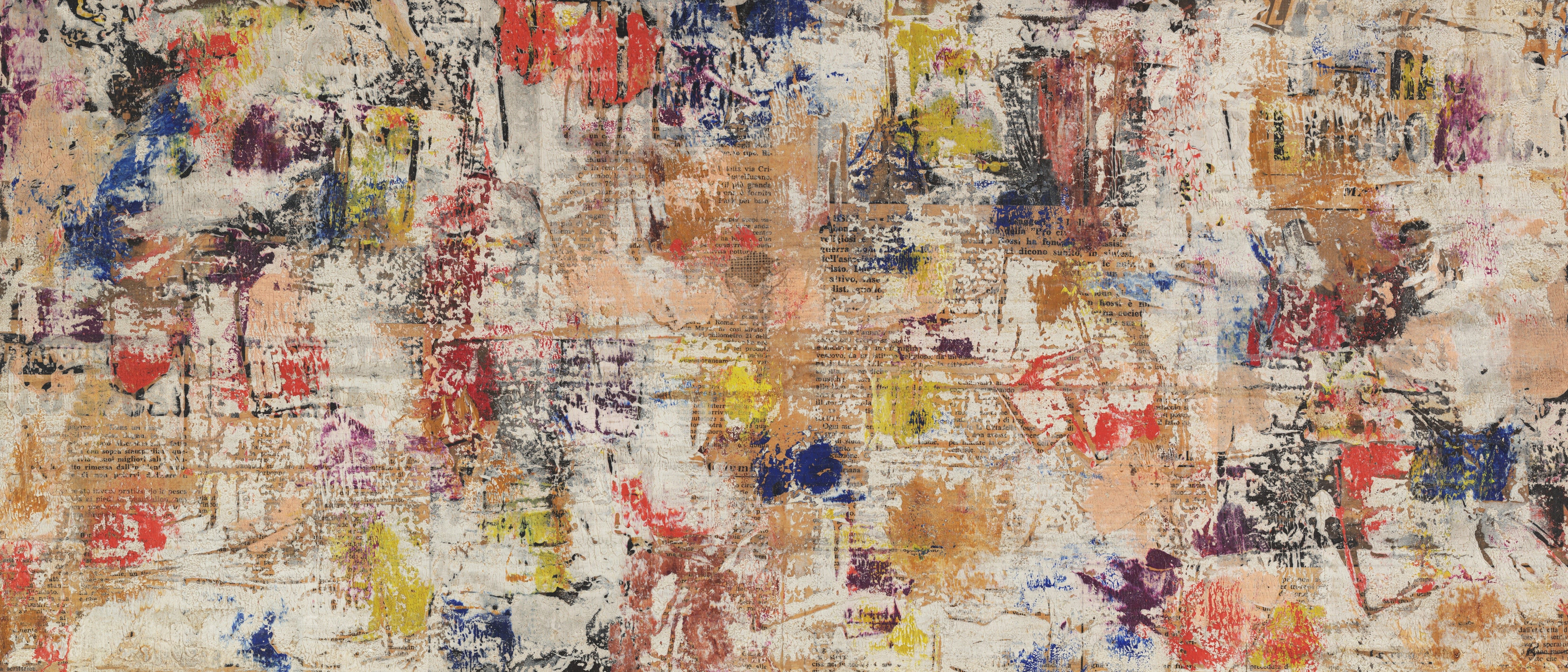 Abstract painting with collage elements HD Wallpaper