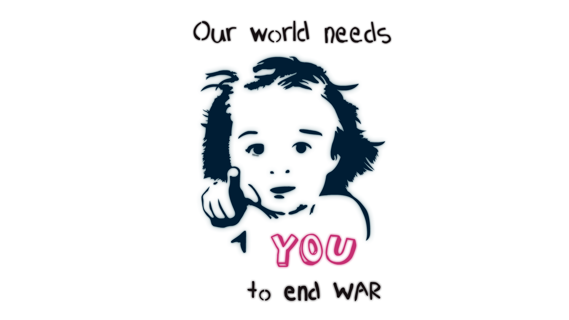 Child pointing and text about ending war HD Wallpaper