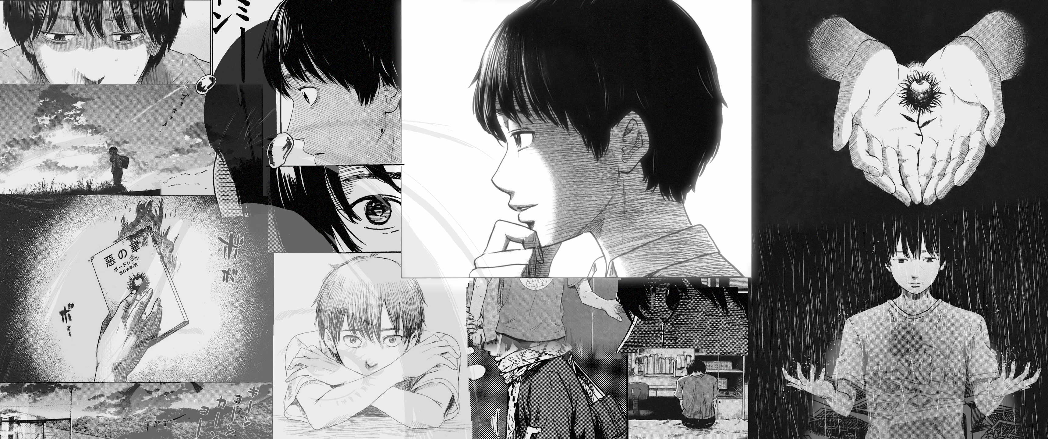 Akunohana manga panels collage HD Wallpaper