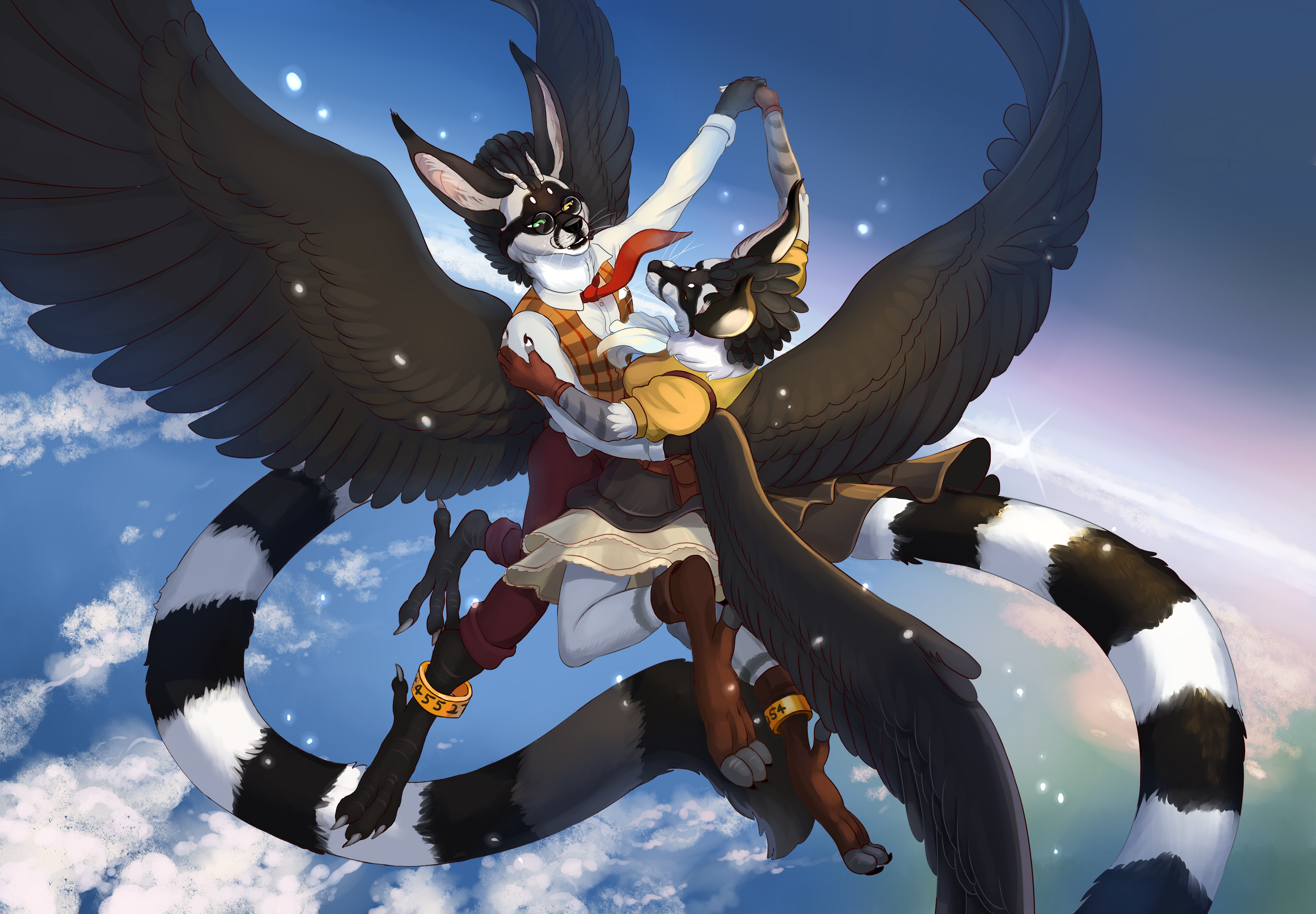 Two winged furries dancing in the sky HD Wallpaper