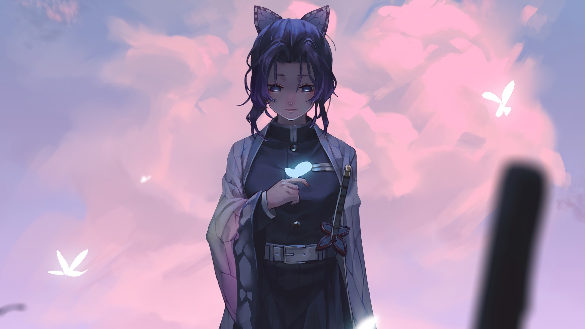Kochou Shinobu from Kimetsu no Yaiba with butterflies HD Wallpaper