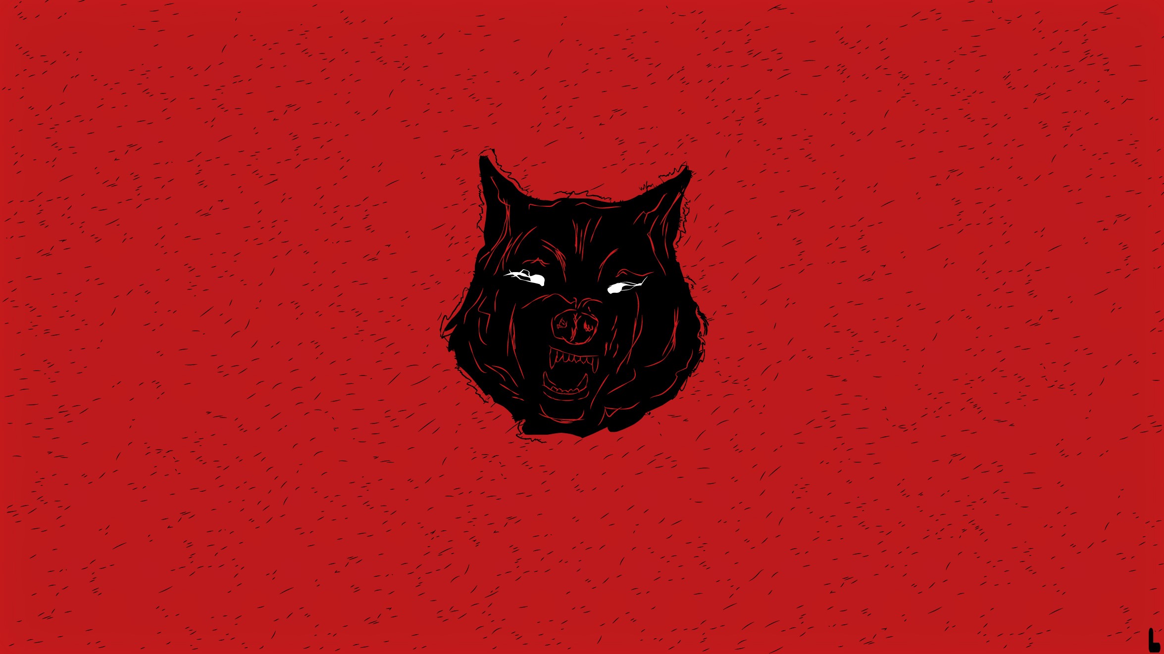 Black wolf illustration on red background HD Wallpaper