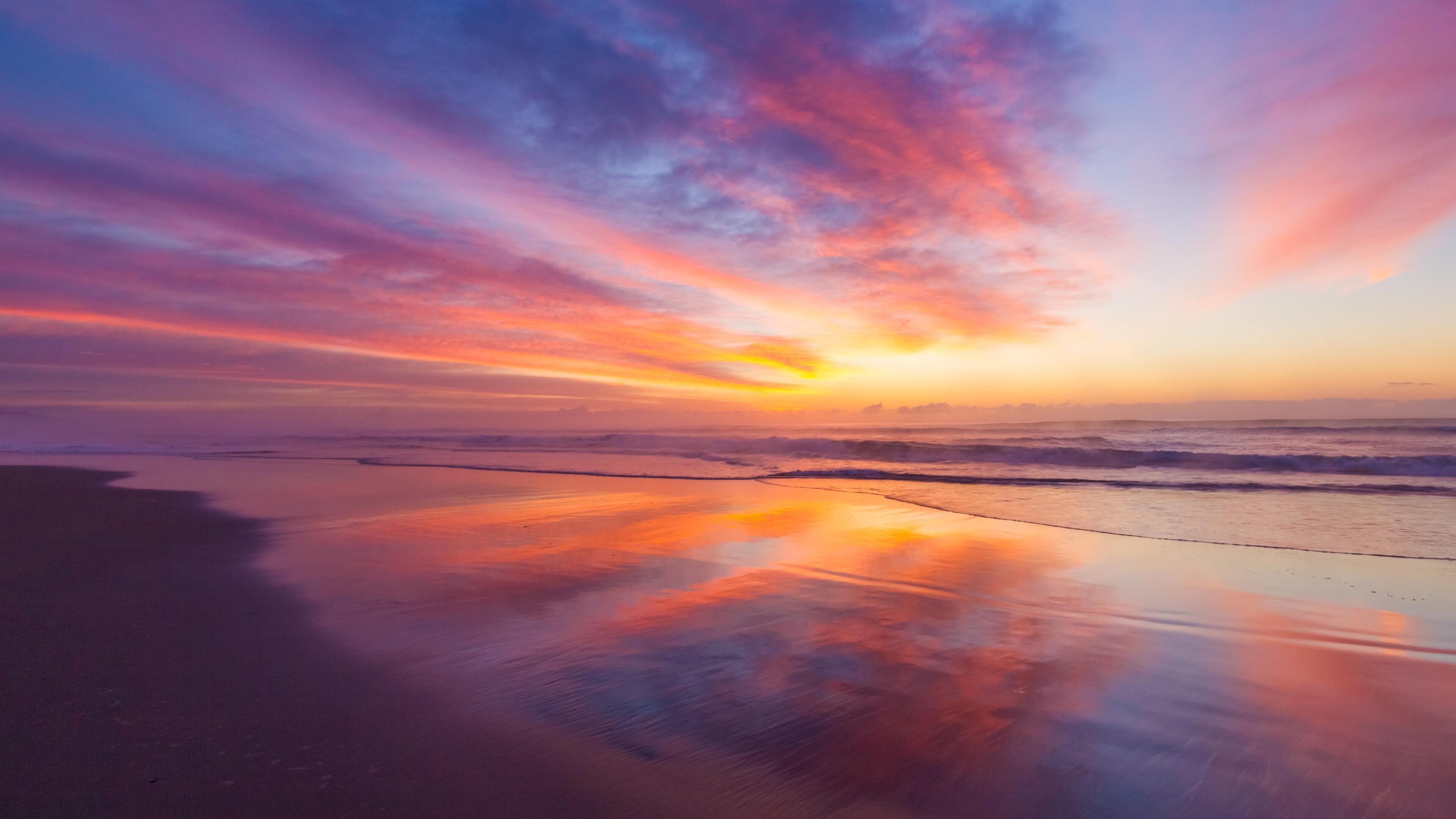 4K Beach Landscape with Sunrise Clouds HD Wallpaper