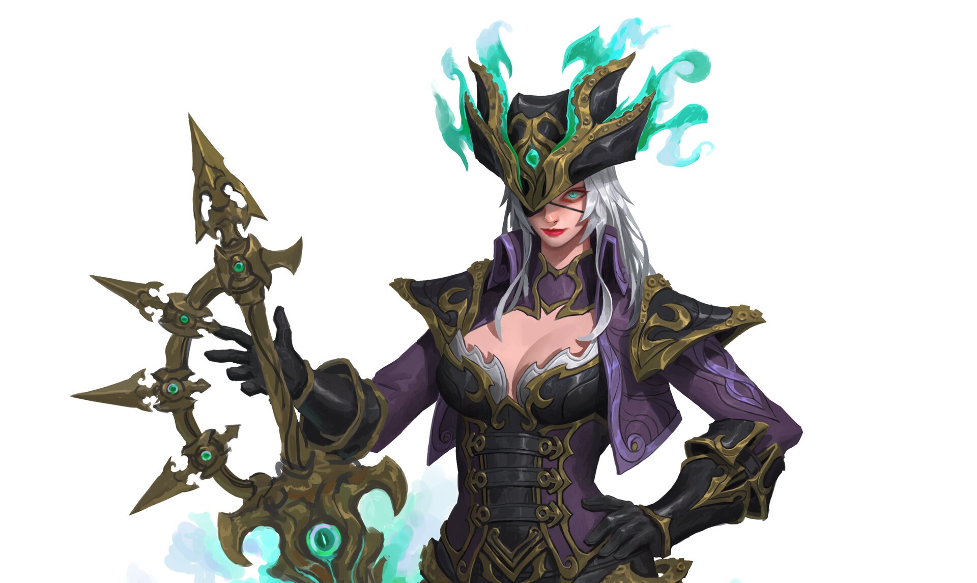 Fantasy woman with eyepatch and ornate weapon HD Wallpaper