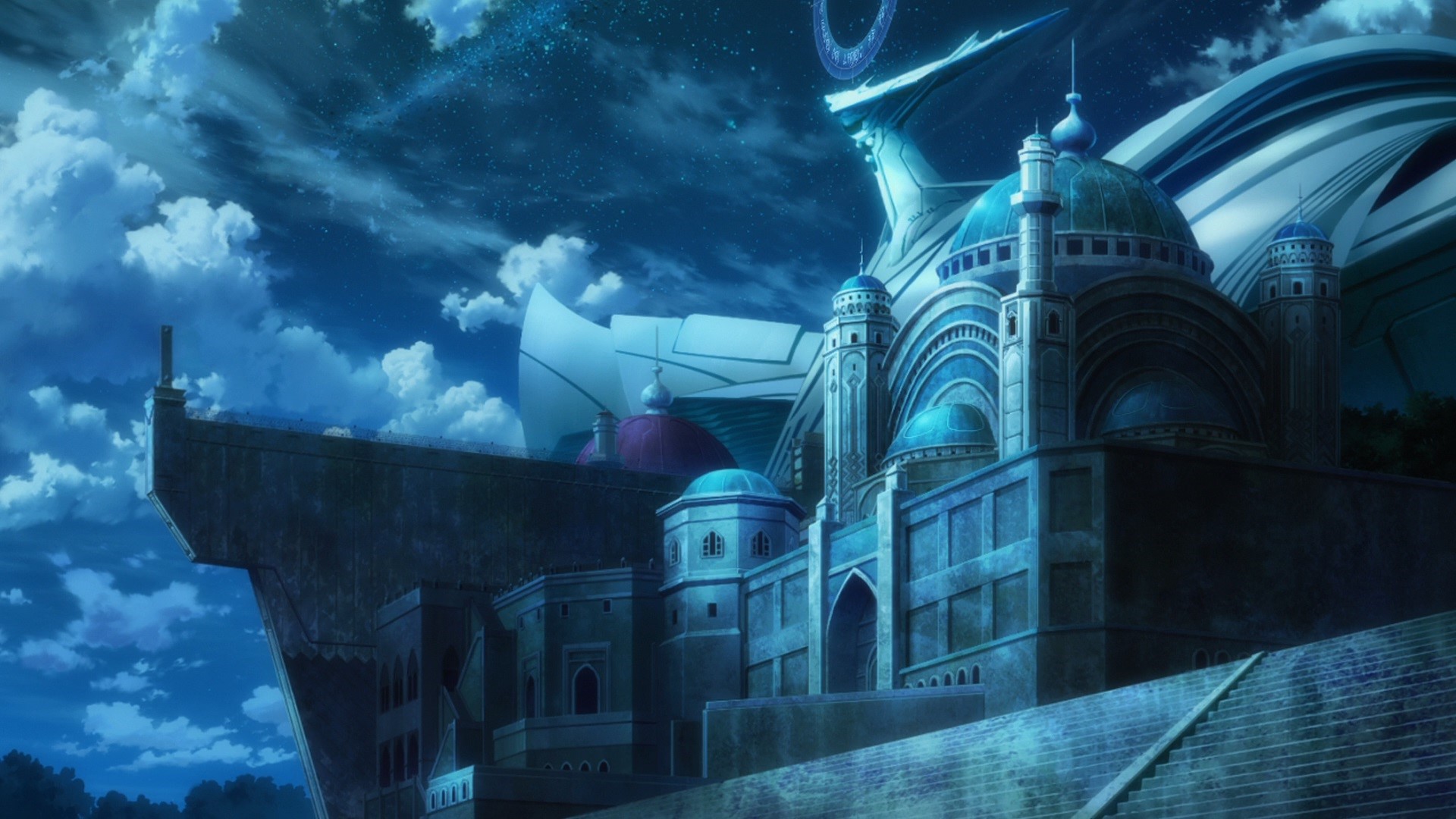 Fantasy castle at night with starry sky HD Wallpaper