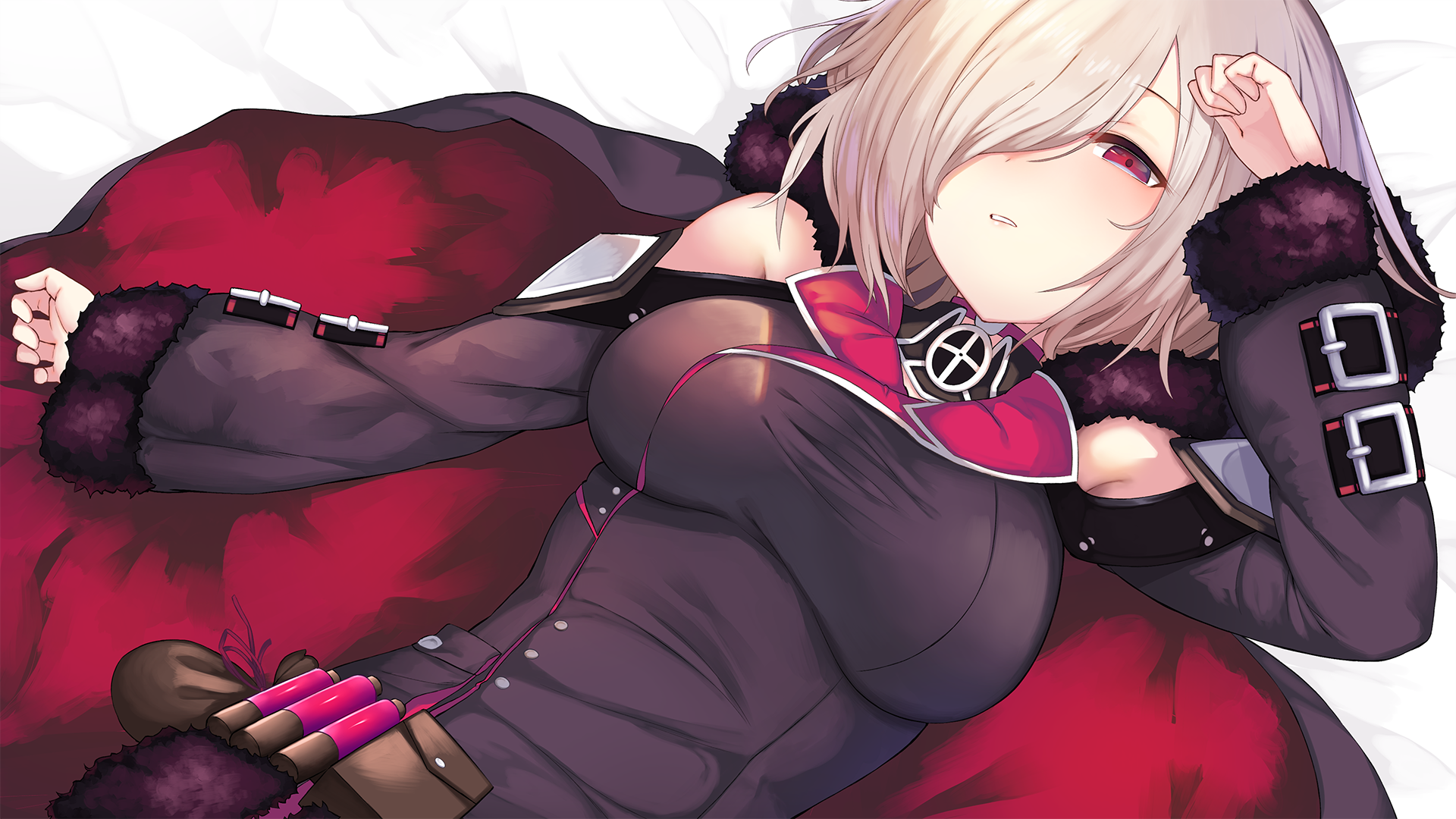 Anime girl with short white hair and pink eyes HD Wallpaper