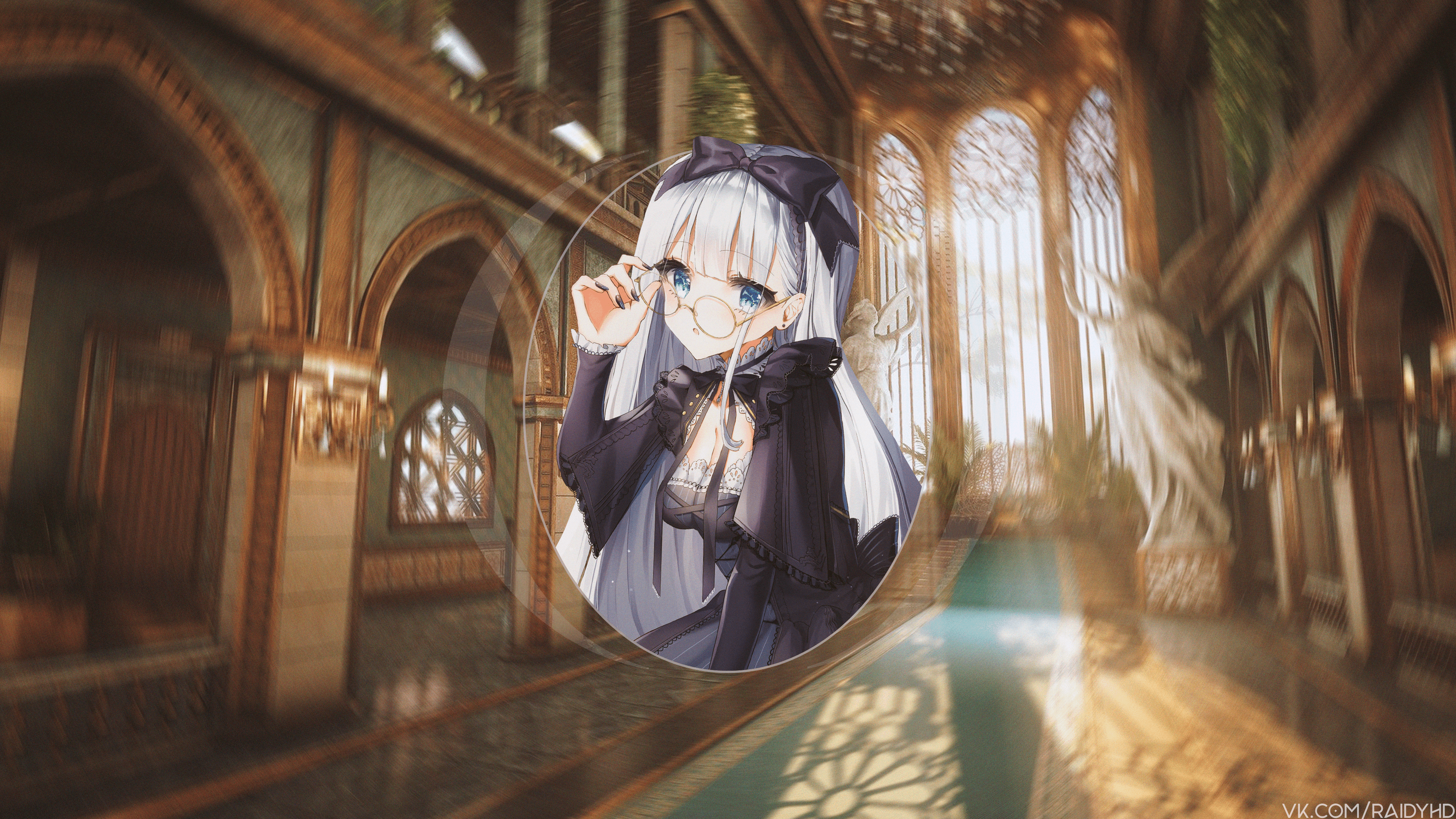 Anime girl with glasses in a gothic dress HD Wallpaper