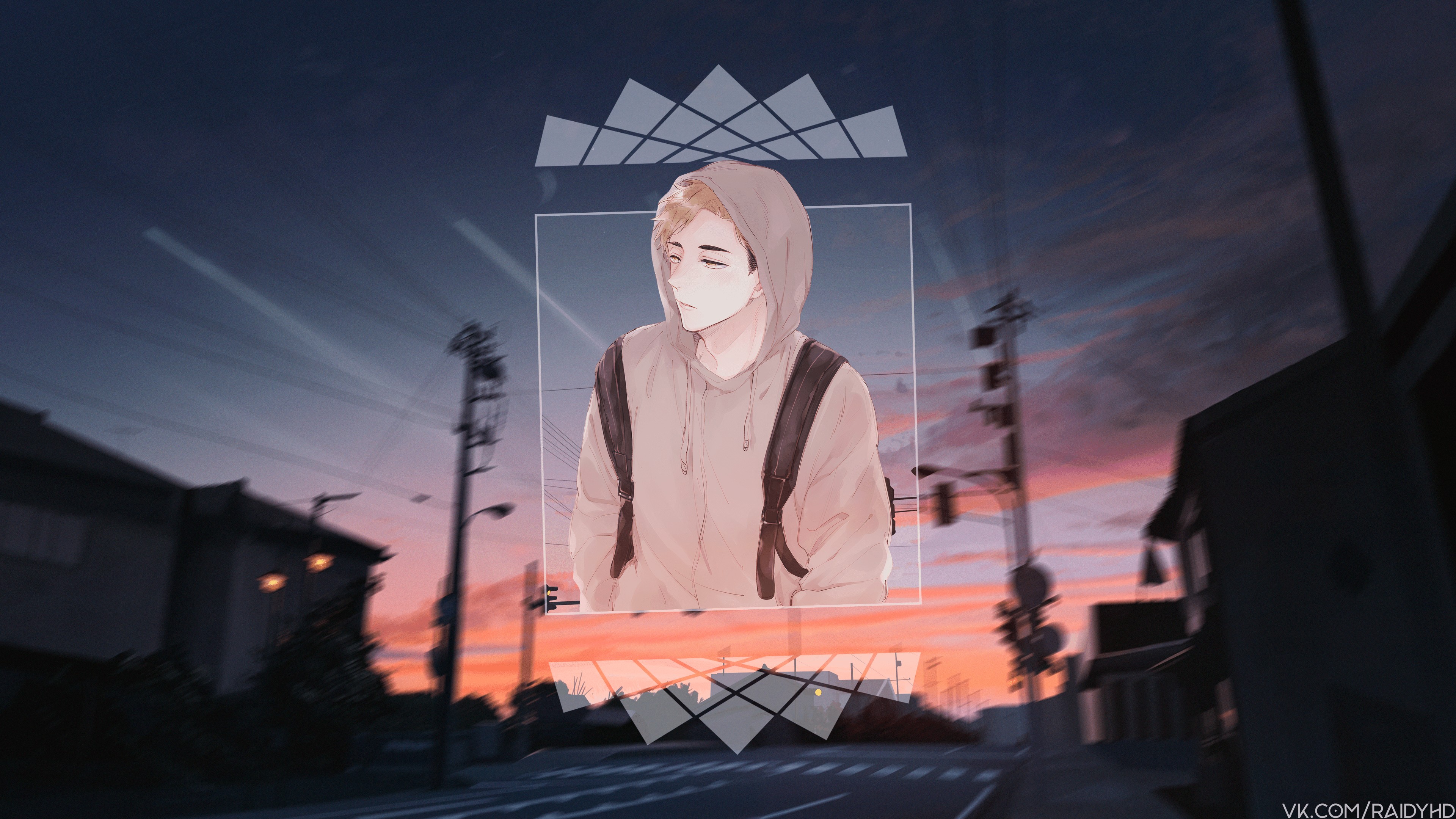 Anime boy in hoodie with backpack HD Wallpaper