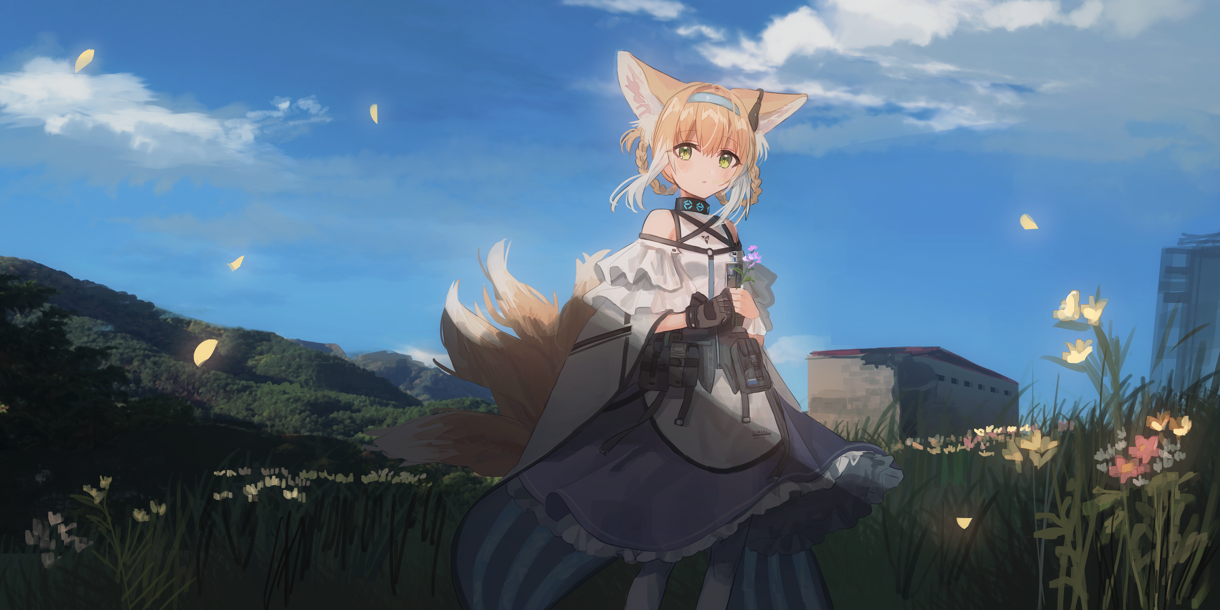 Chihuri 45 from Arknights with fox ears and tail HD Wallpaper