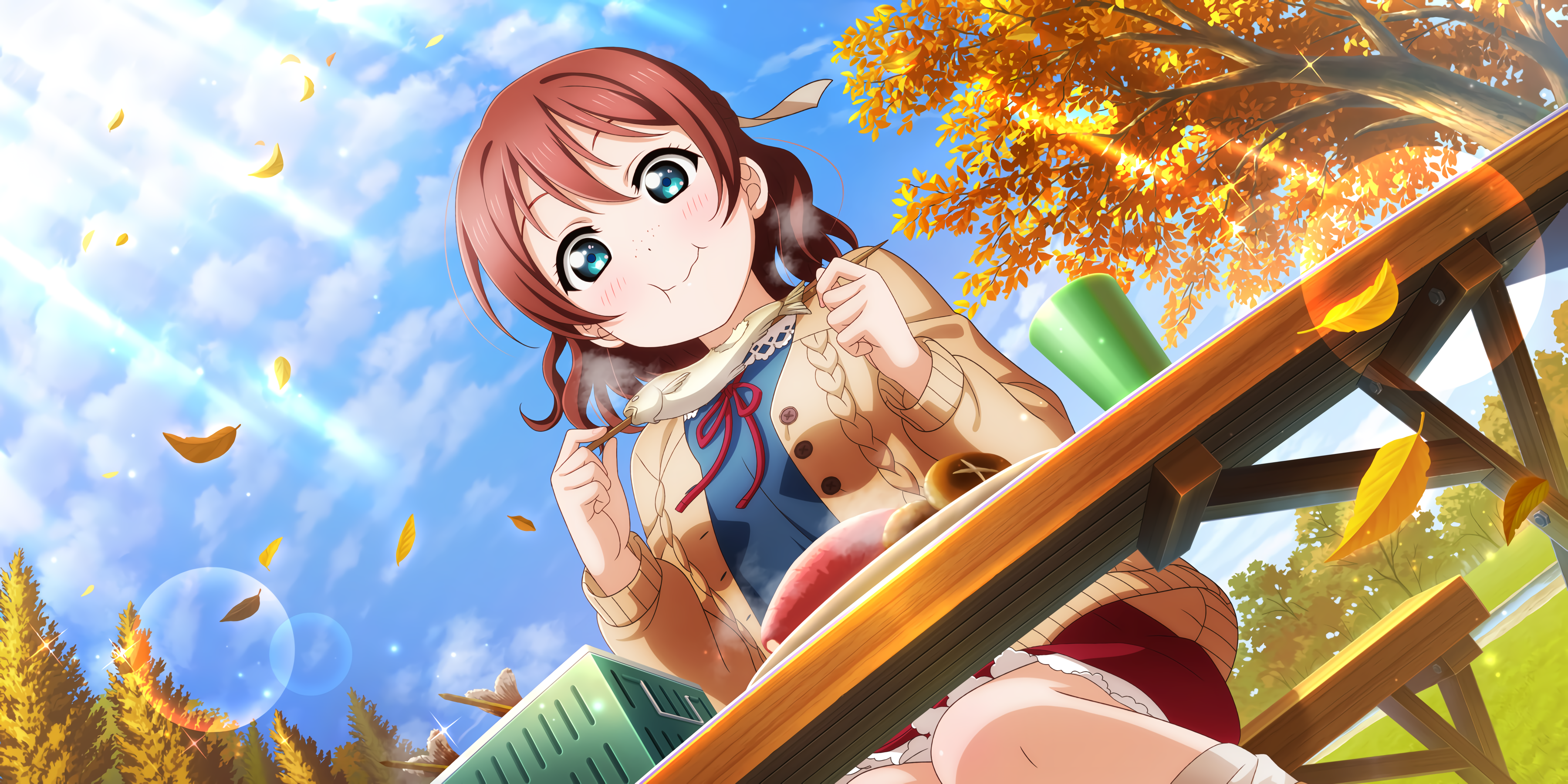 Emma Verde from Love Live! Sunshine eating grilled fish HD Wallpaper