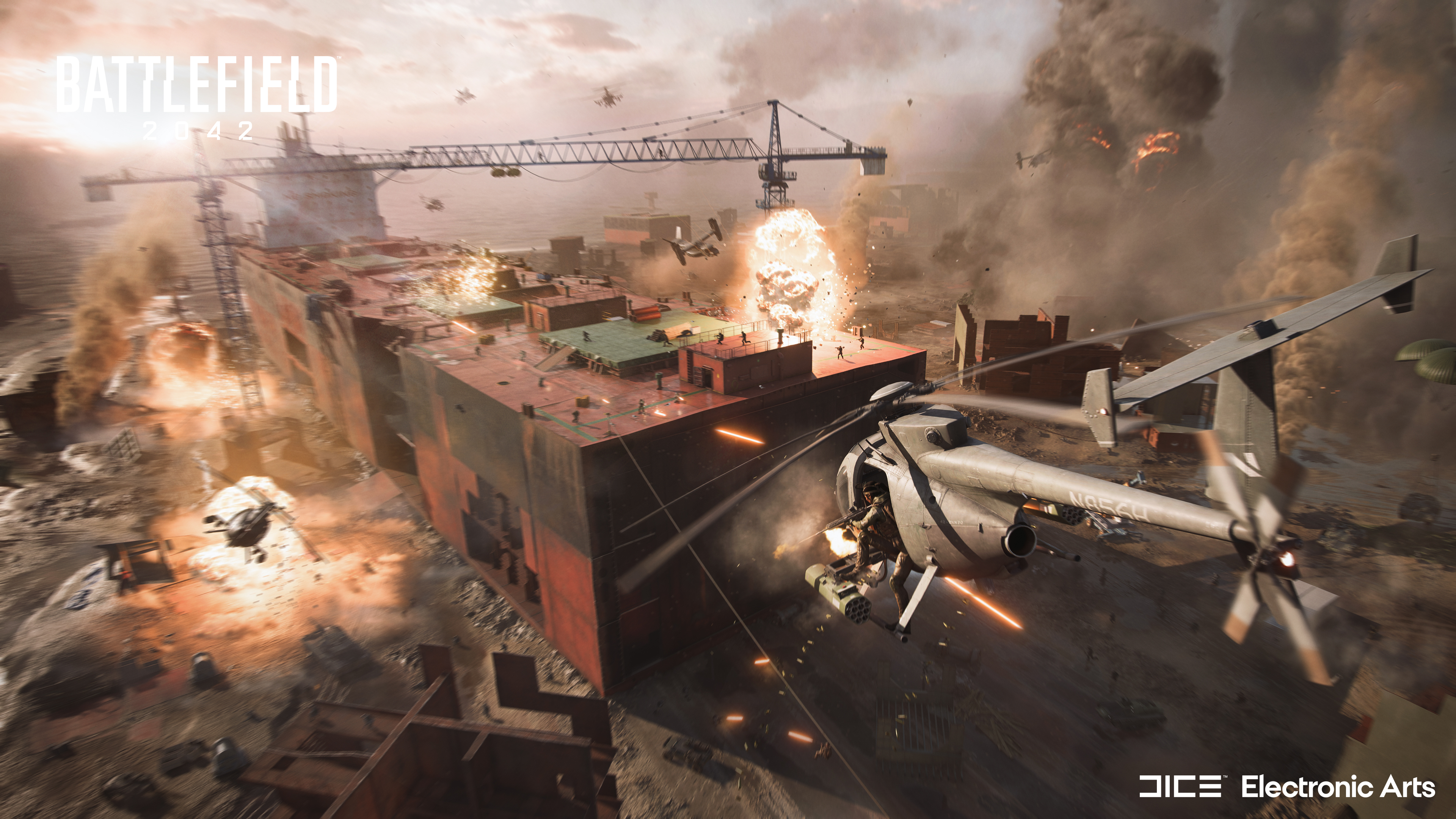 Battlefield 2042 4K: Helicopter Attack on a Massive Ship HD Wallpaper