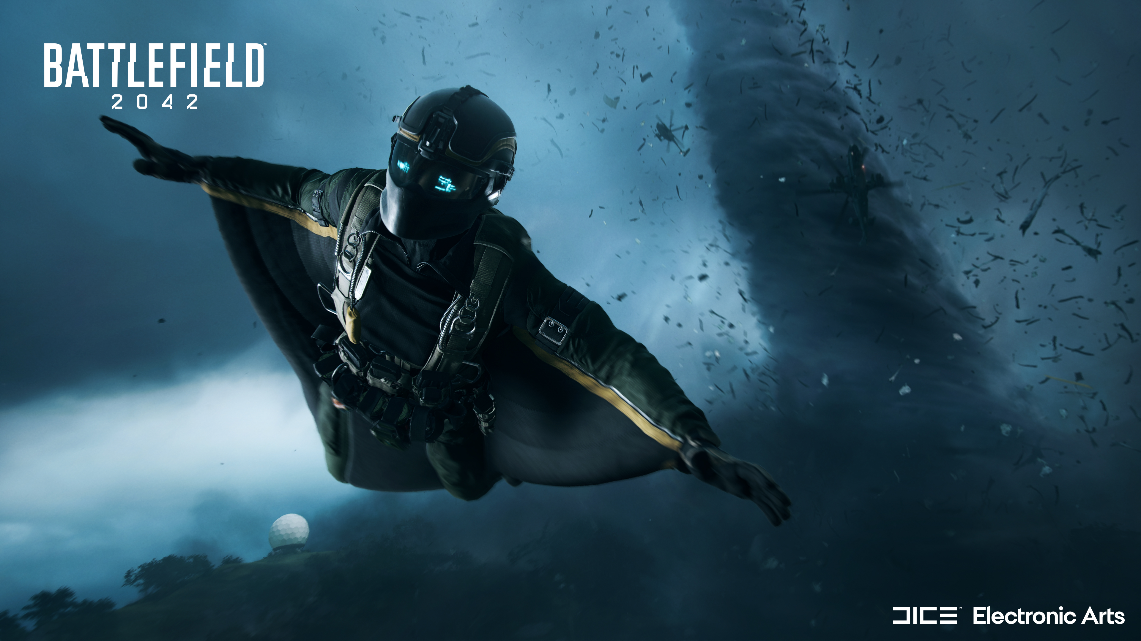Battlefield 2042: Soldier in Wingsuit Flying Near Tornado HD Wallpaper