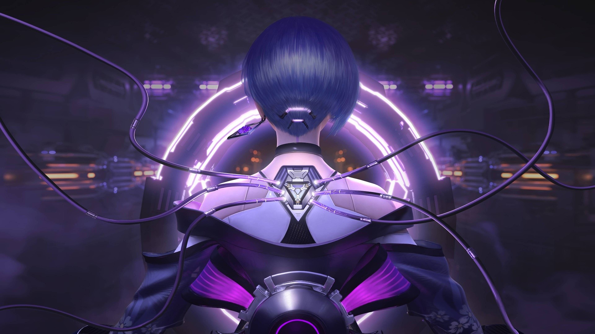 Cyber Hunter character with purple glowing ring HD Wallpaper