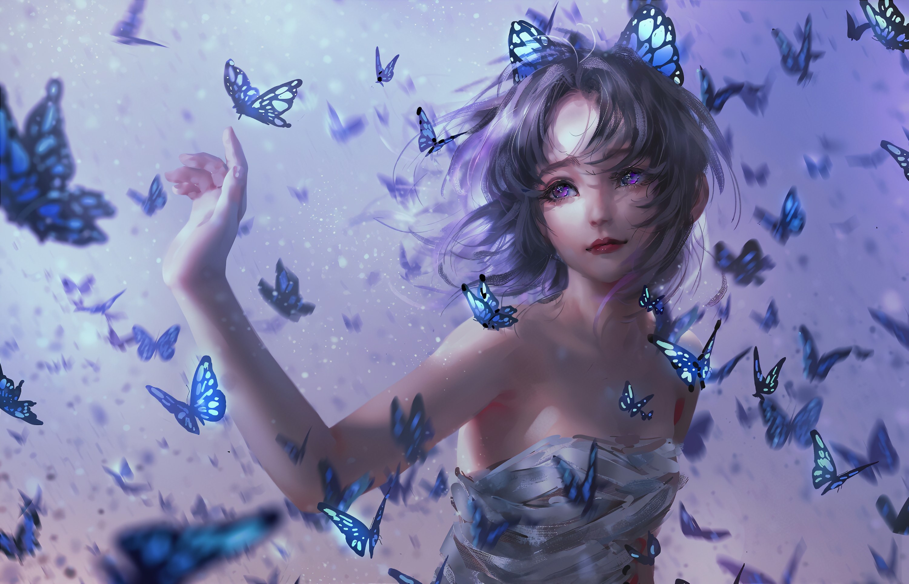 Kochou Shinobu from Kimetsu no Yaiba with butterflies HD Wallpaper