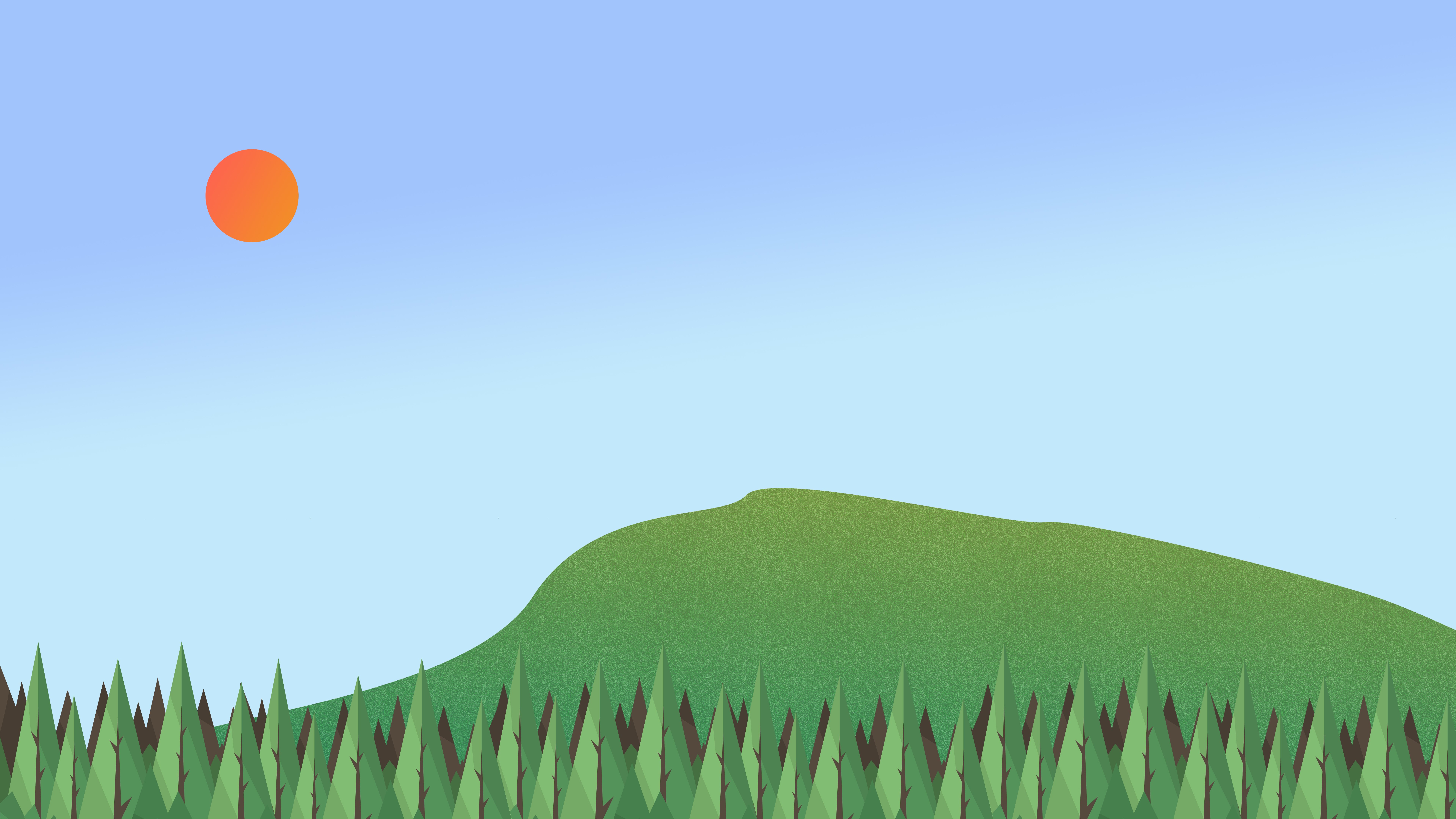 Minimalist Landscape with Sun, Hill, and Forest HD Wallpaper