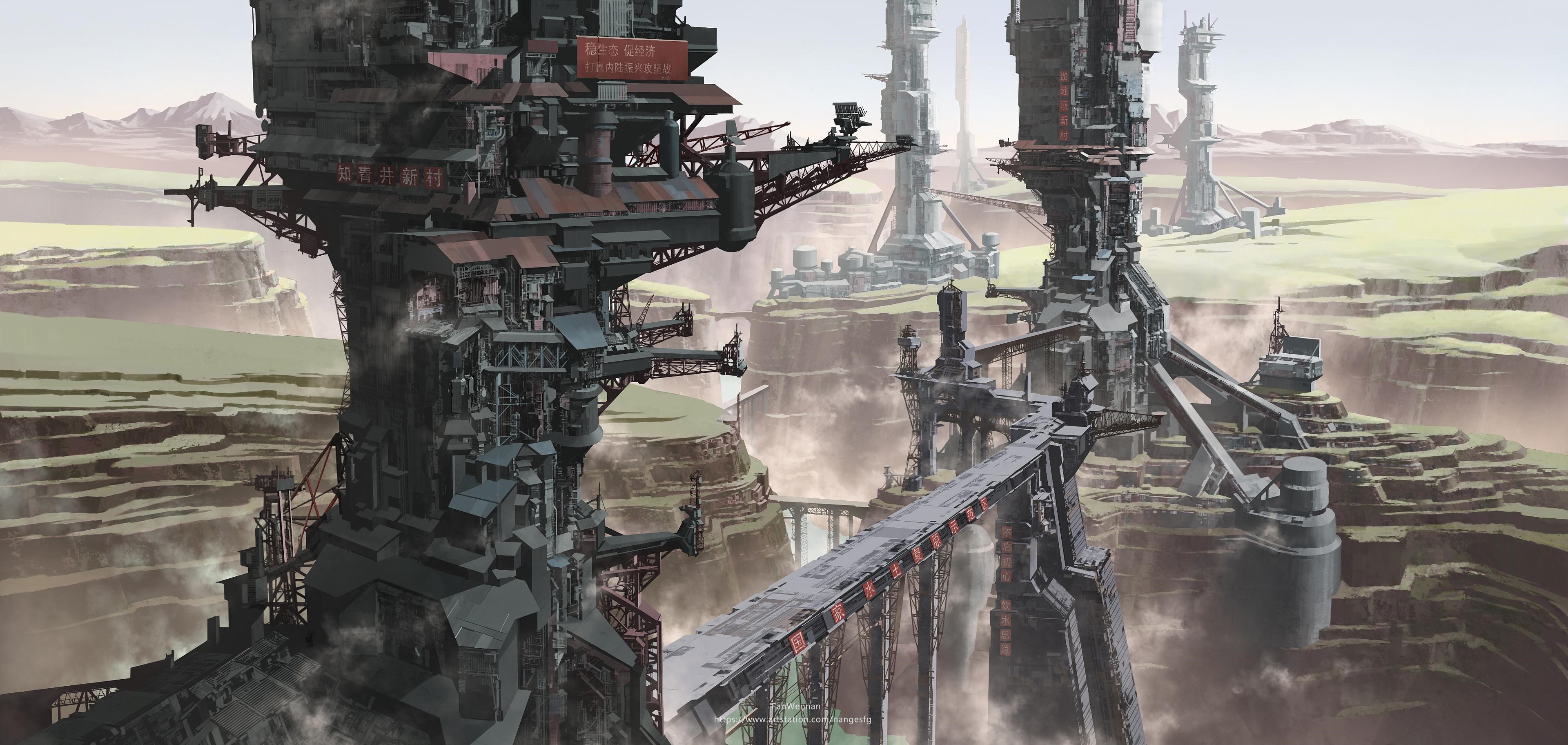 4K Chinese Propaganda Industrial Cityscape HD Wallpaper