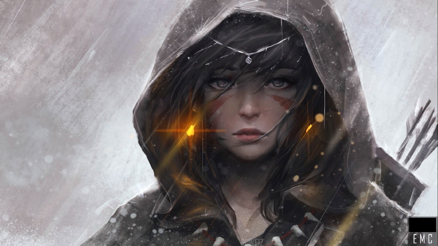 Anime girl with hood and face paint HD Wallpaper