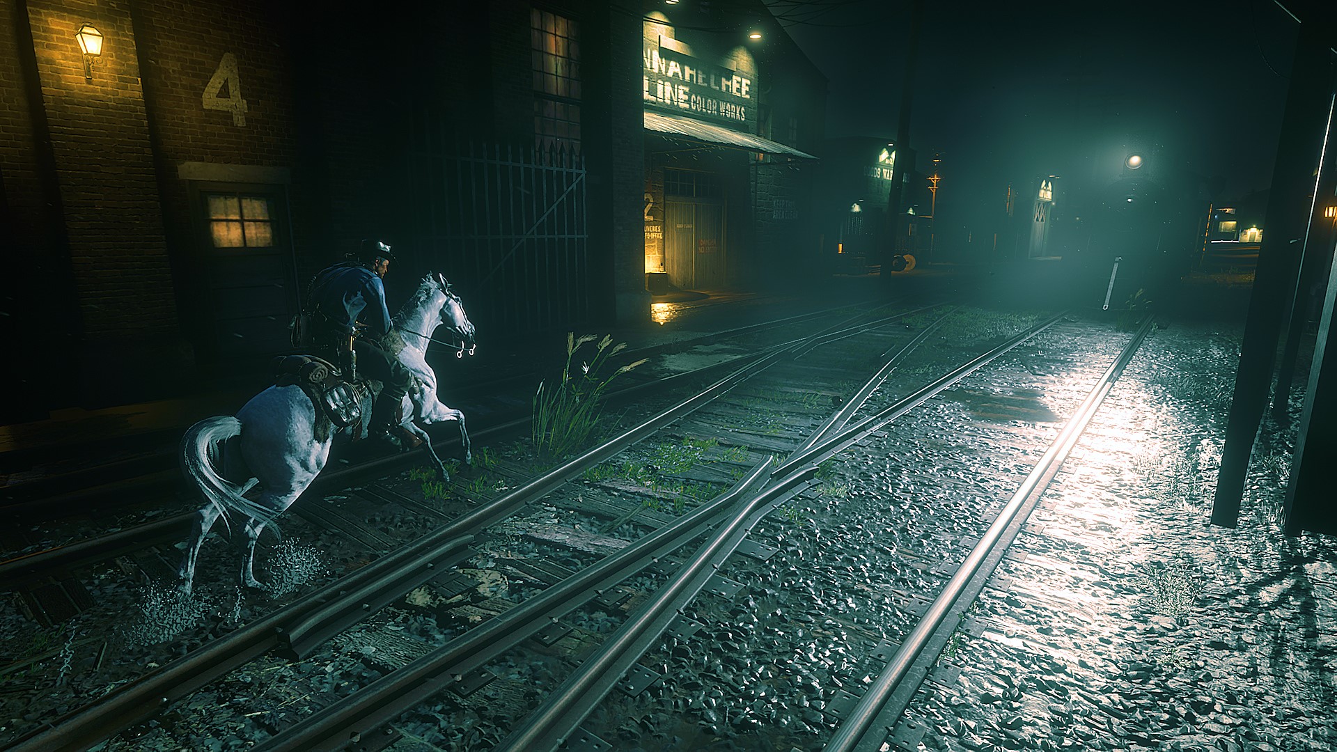 Man on horse near train tracks in Red Dead Redemption 2 HD Wallpaper