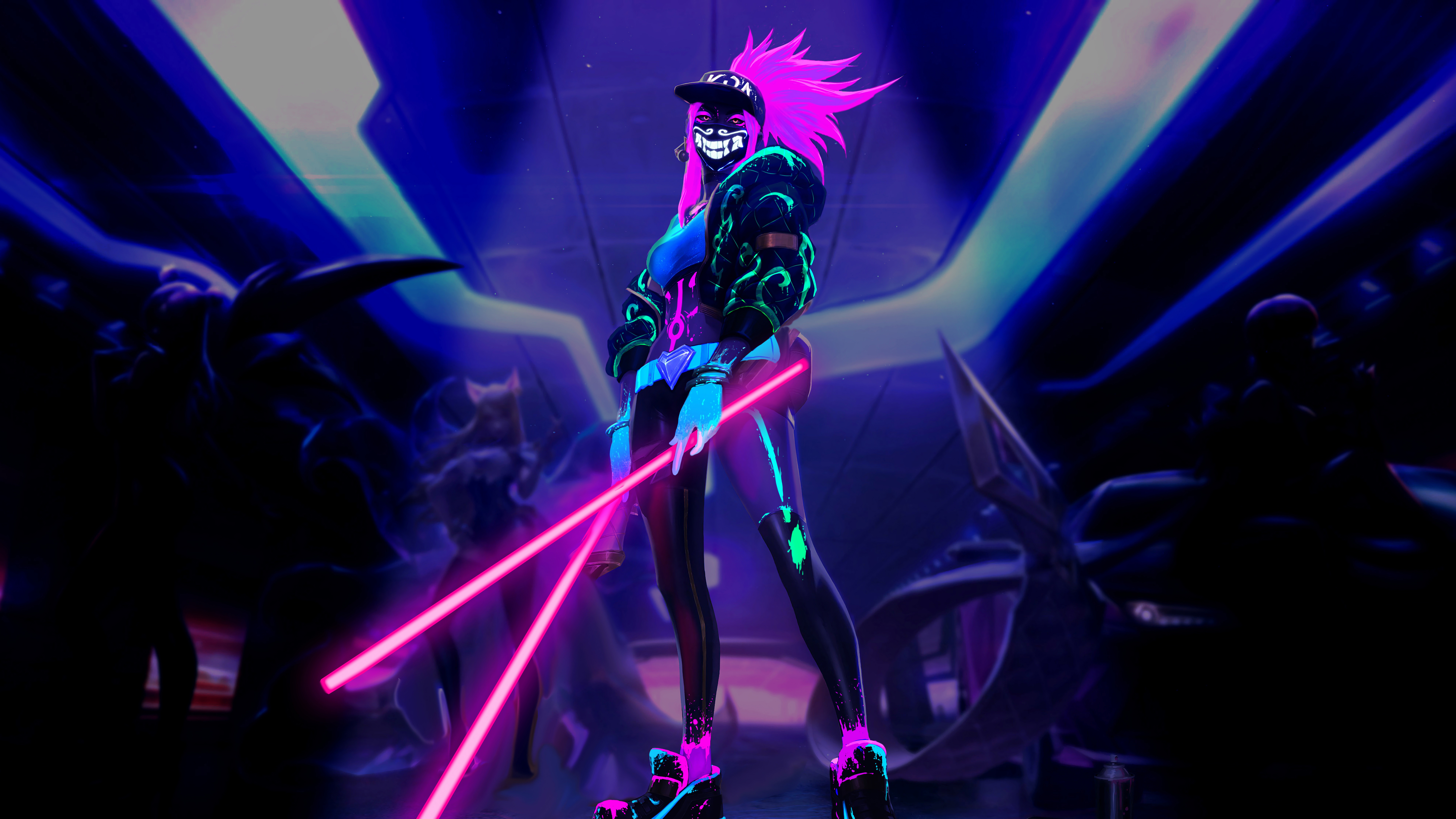 K/DA Akali League of Legends Neon Outfit HD Wallpaper