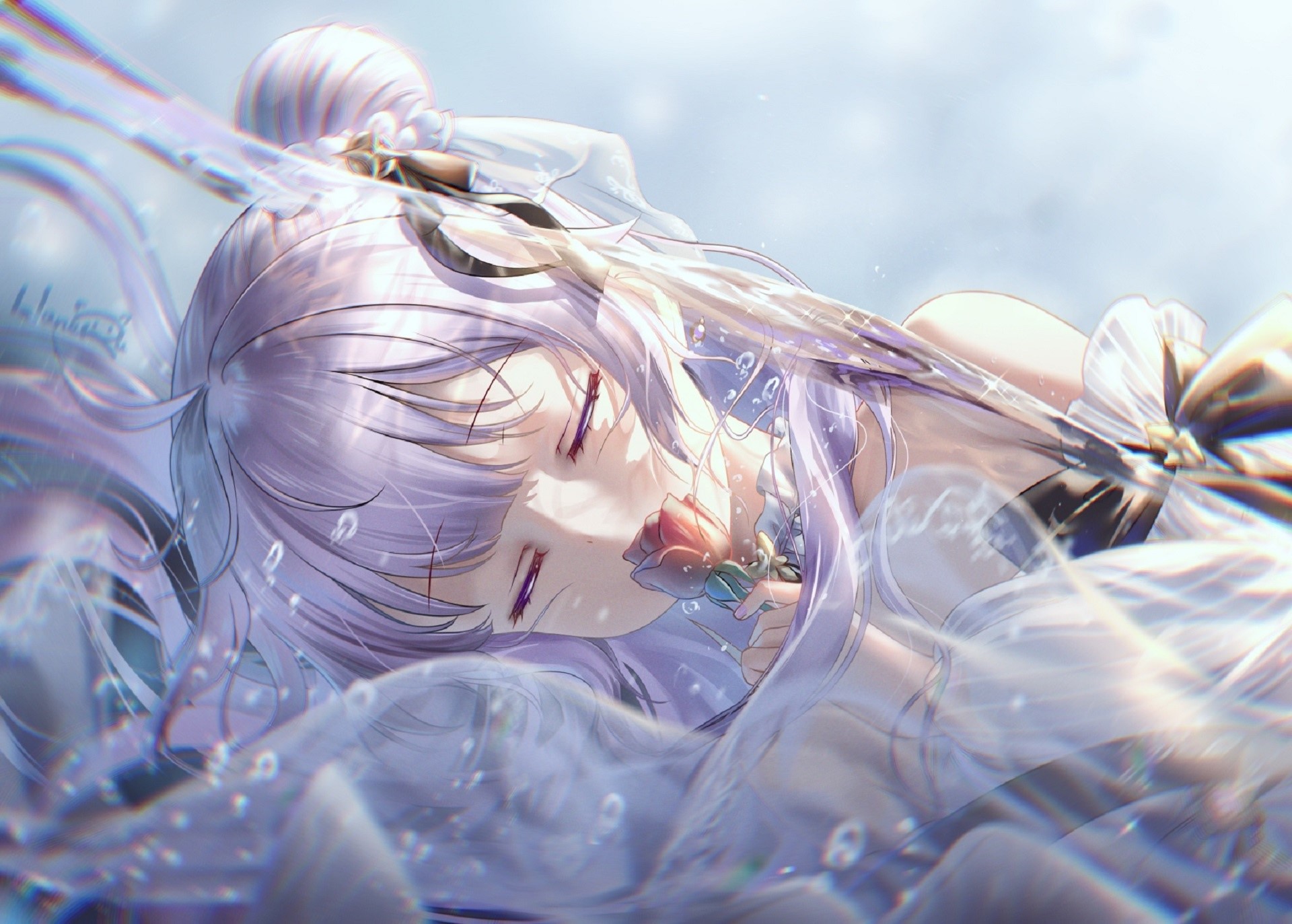Unicorn from Azur Lane holding a rose HD Wallpaper
