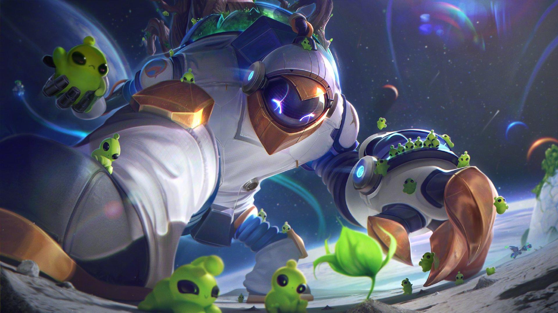 League of Legends Astronaut Maokai with Alien Companions HD Wallpaper