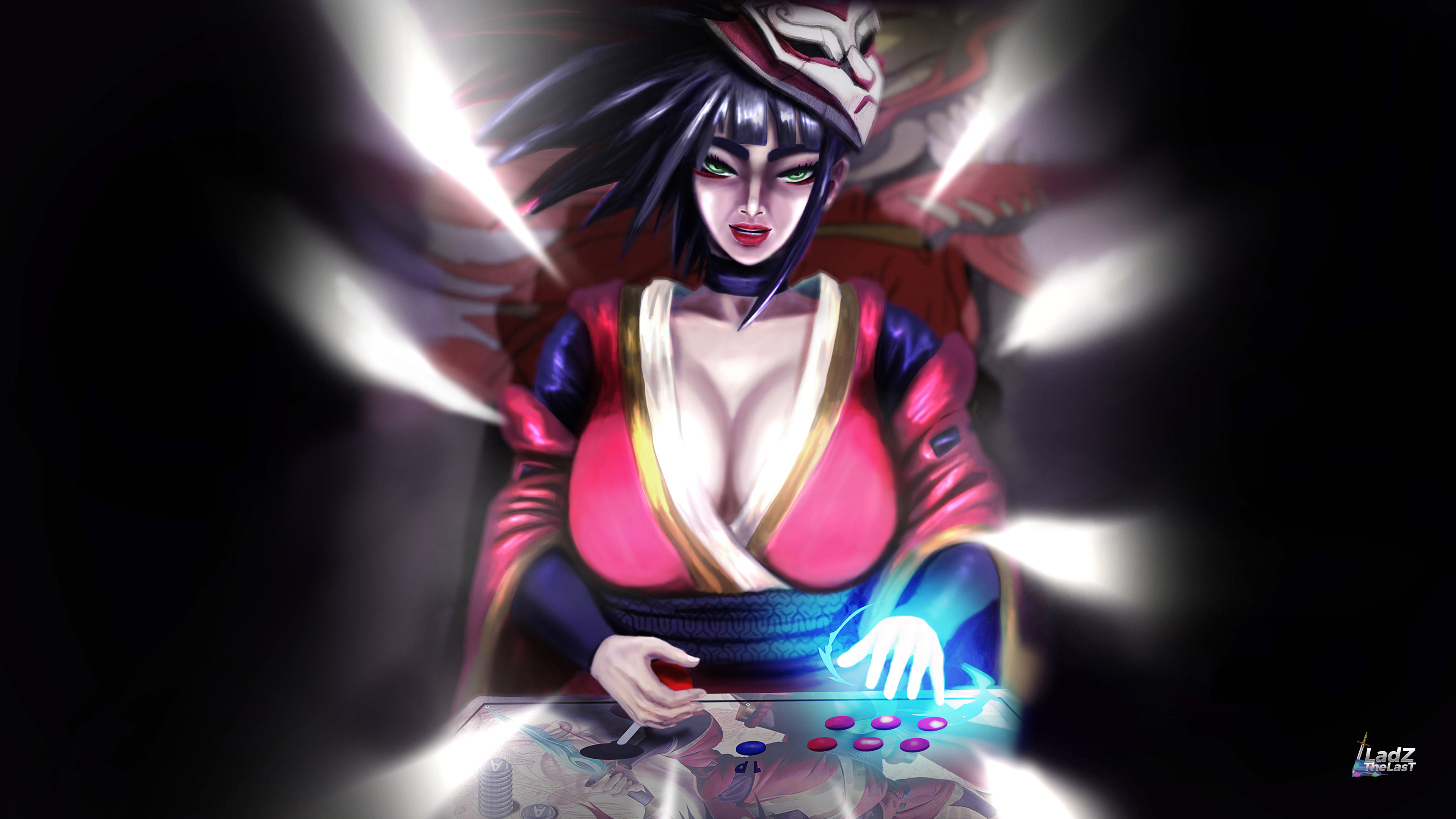 Akali (League of Legends) Arcade Room Fan Art HD Wallpaper