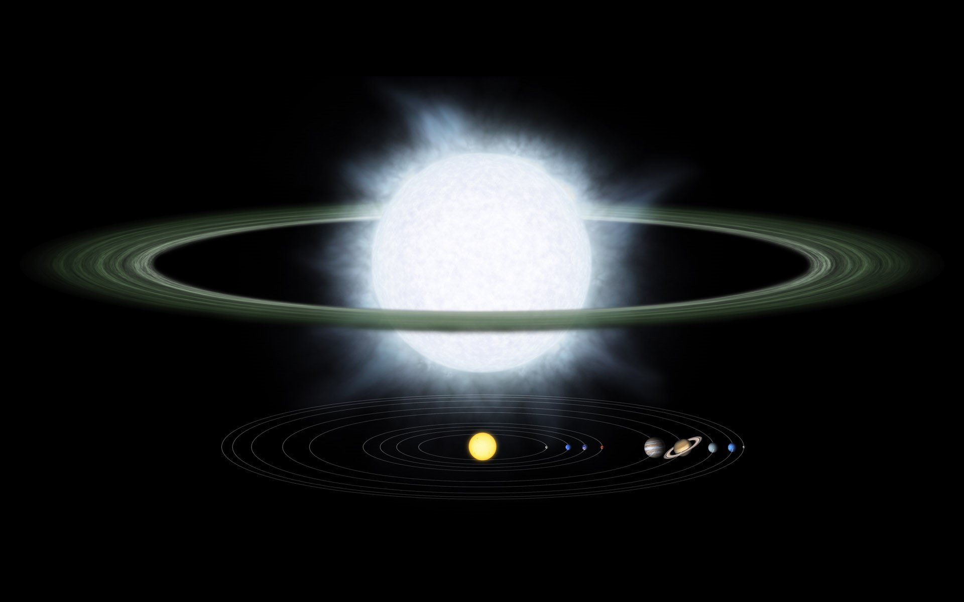 A ringed star with a planetary system HD Wallpaper