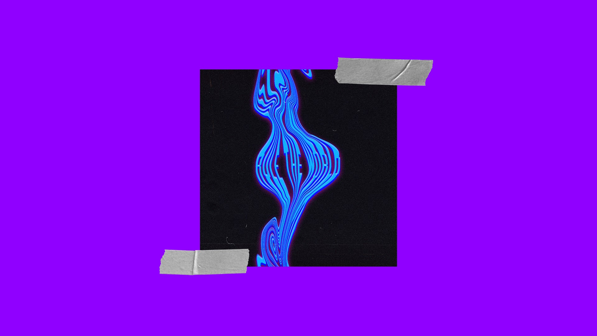 Abstract blue wavy lines on black background with purple border HD Wallpaper