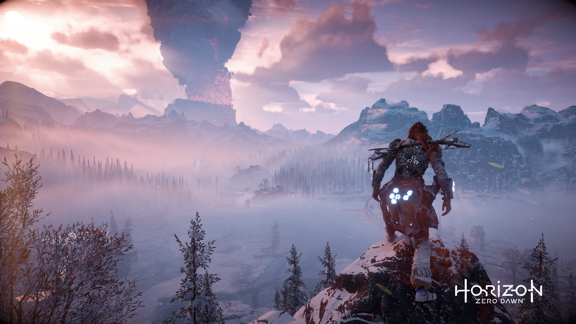 Aloy from Horizon Zero Dawn in a snowy landscape HD Wallpaper