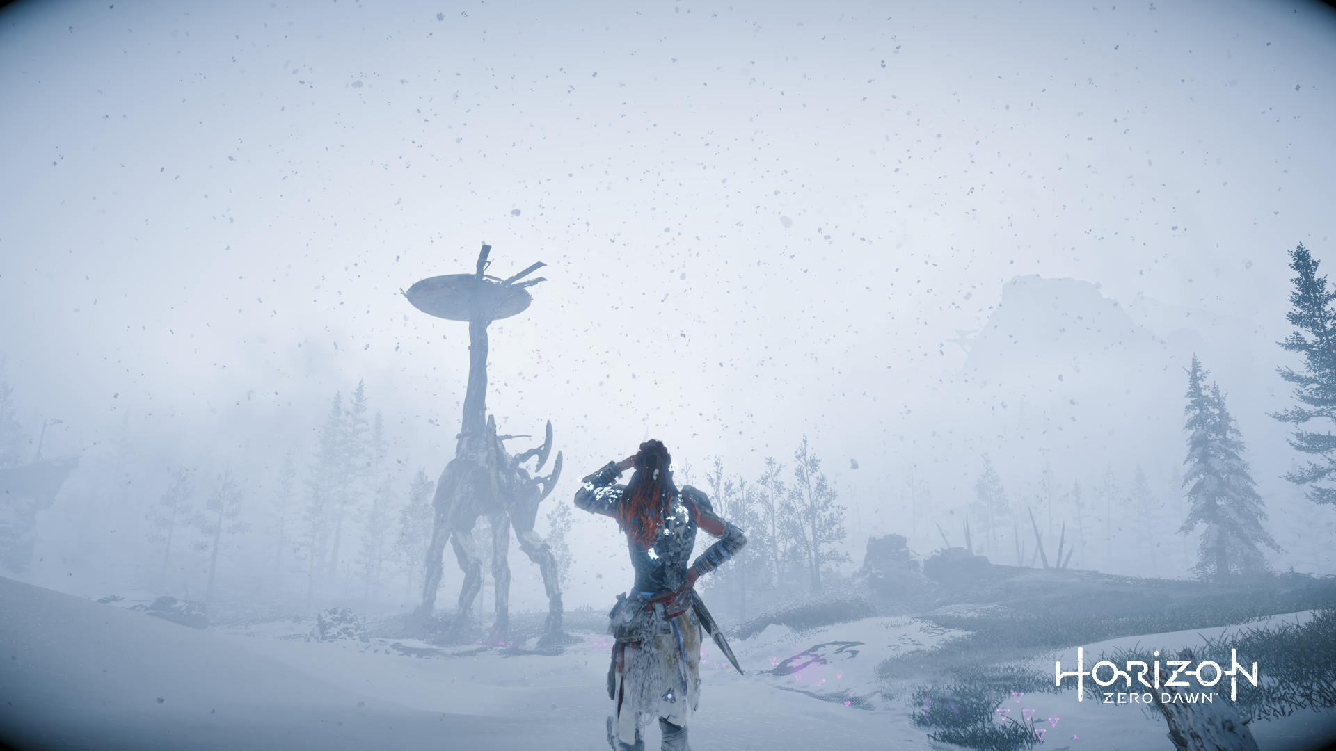 Aloy from Horizon Zero Dawn in a snowy landscape HD Wallpaper