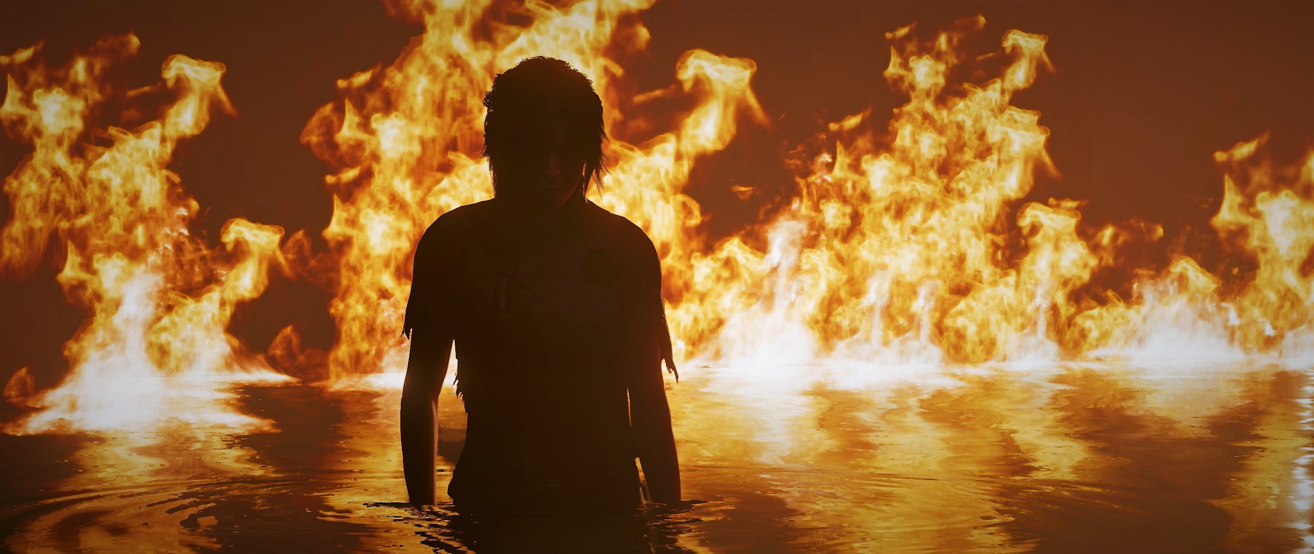 Lara Croft from Shadow of the Tomb Raider in fire and water HD Wallpaper