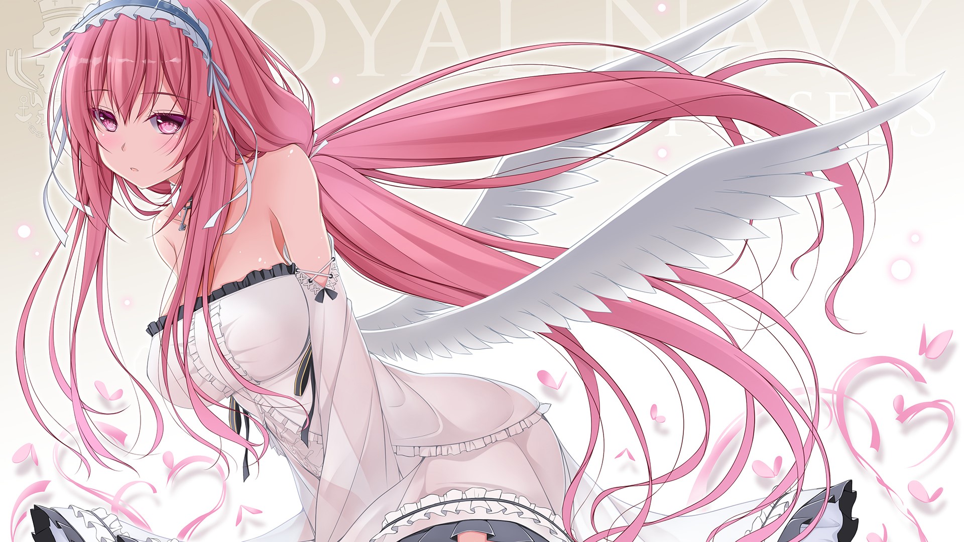 Anime girl with pink hair and wings HD Wallpaper