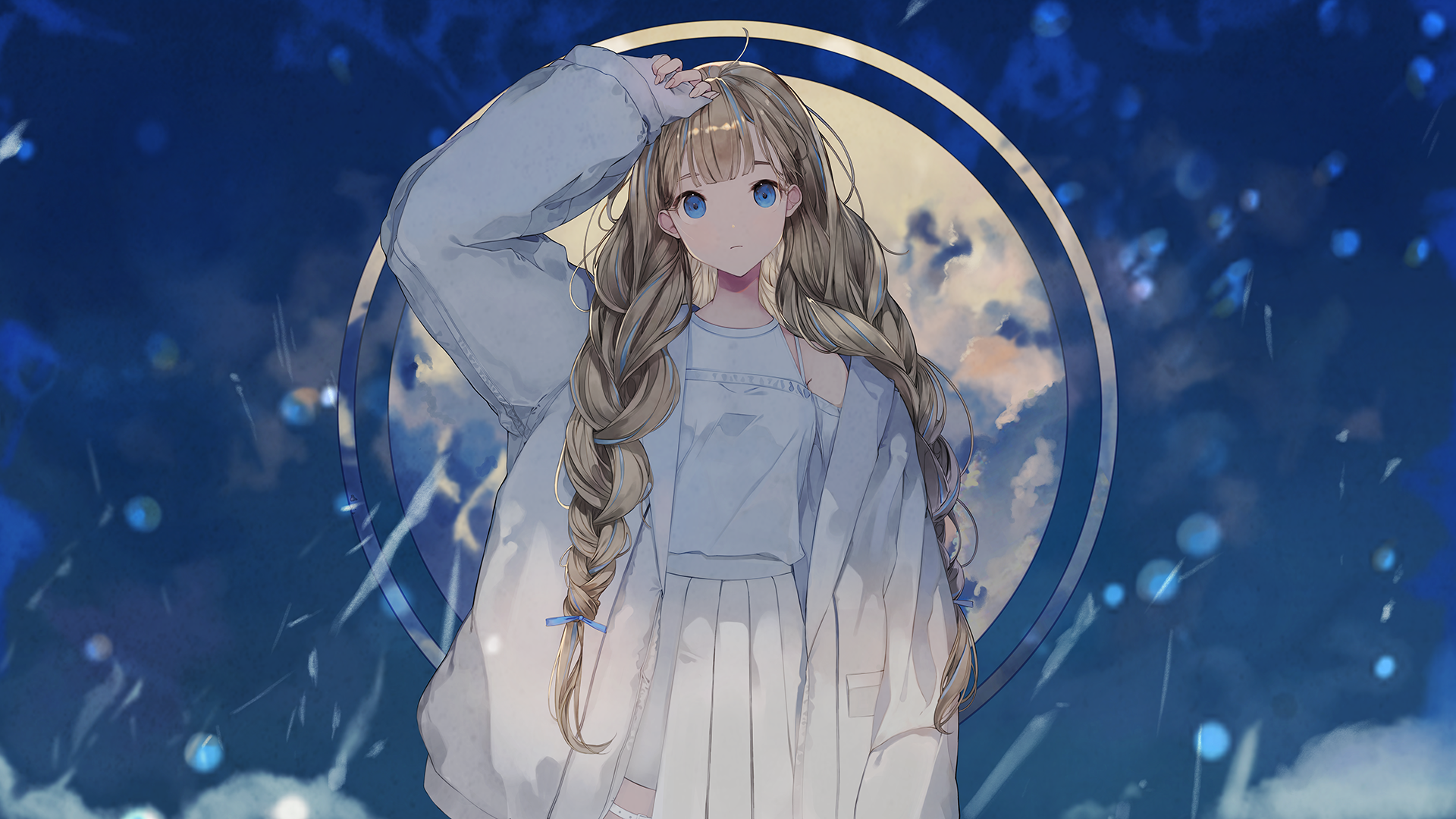 Anime girl with blonde twintails and blue eyes HD Wallpaper