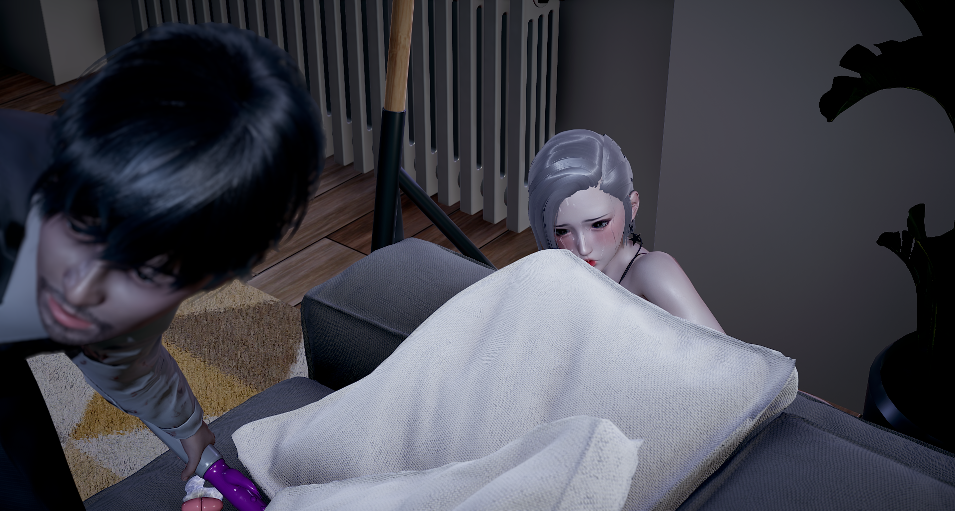 Anime man and woman indoors with sex toy HD Wallpaper