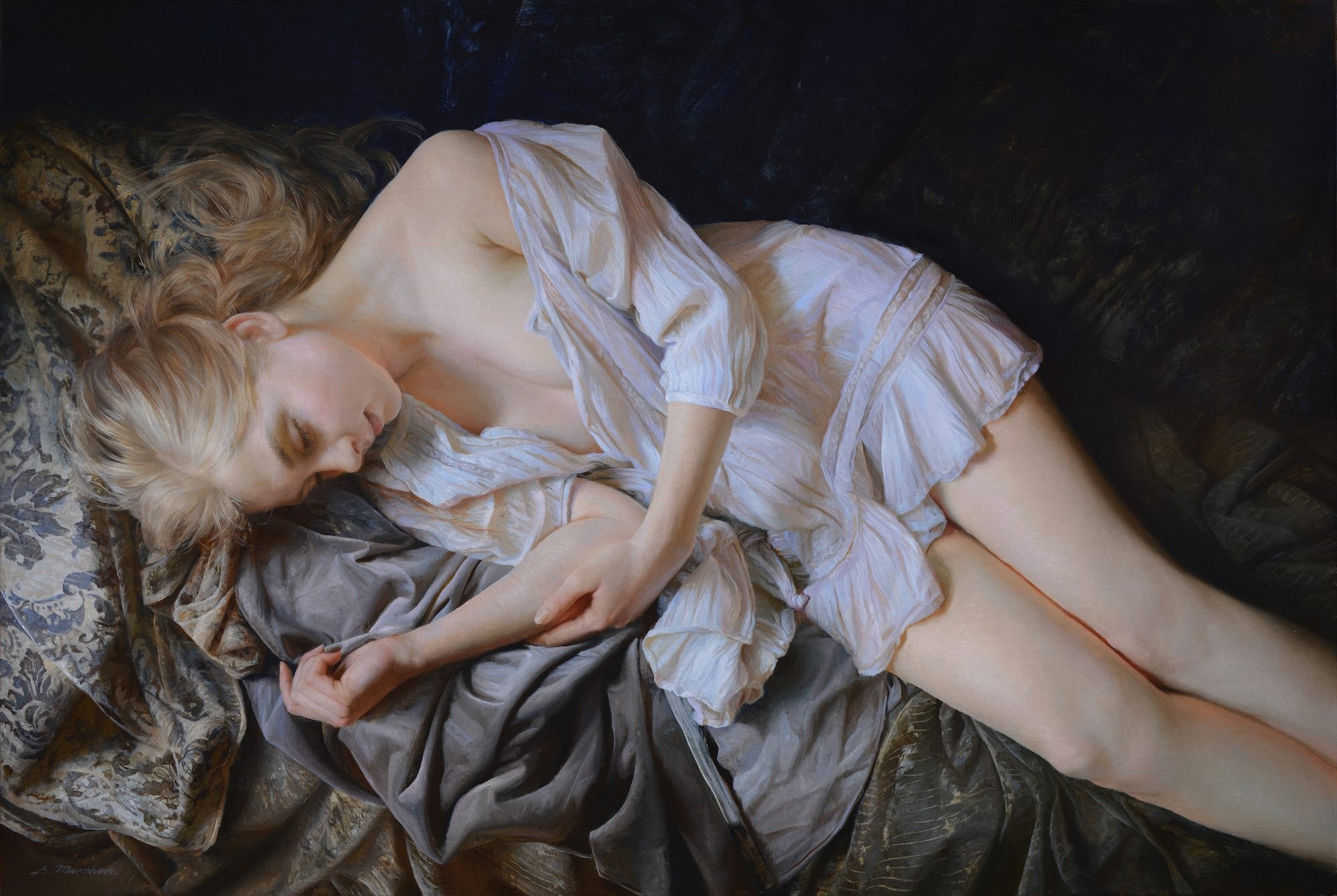 Woman sleeping on a bed by Serge Marshennikov HD Wallpaper