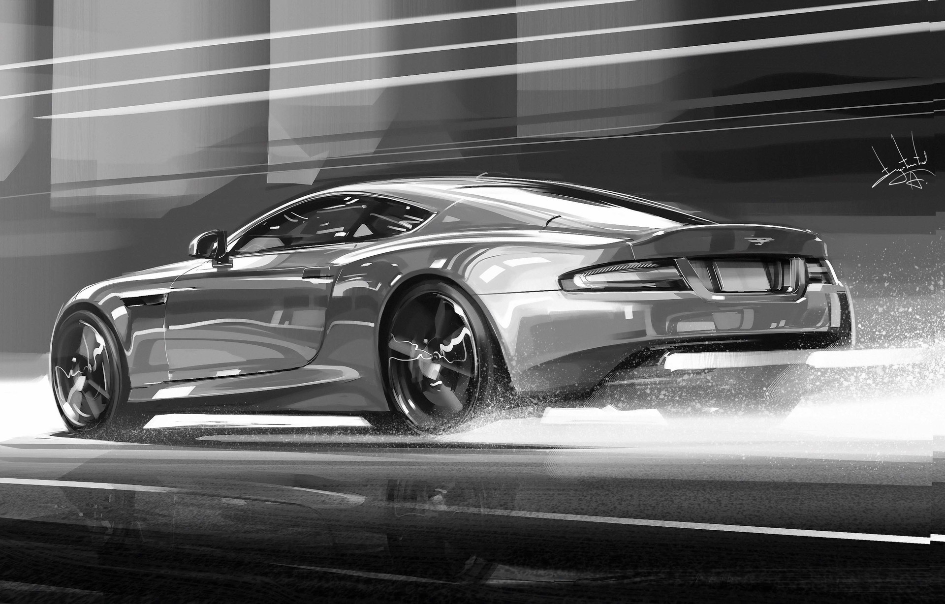 Aston Martin sports car driving on a wet road HD Wallpaper