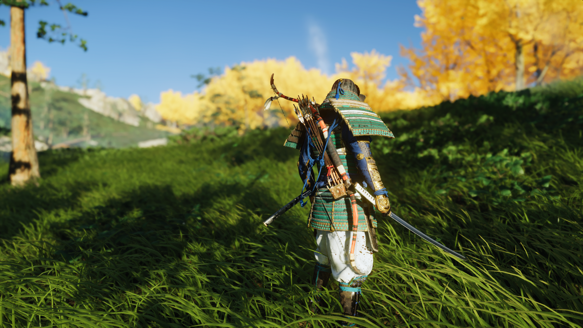 Samurai warrior with bow and sword in Ghost of Tsushima HD Wallpaper