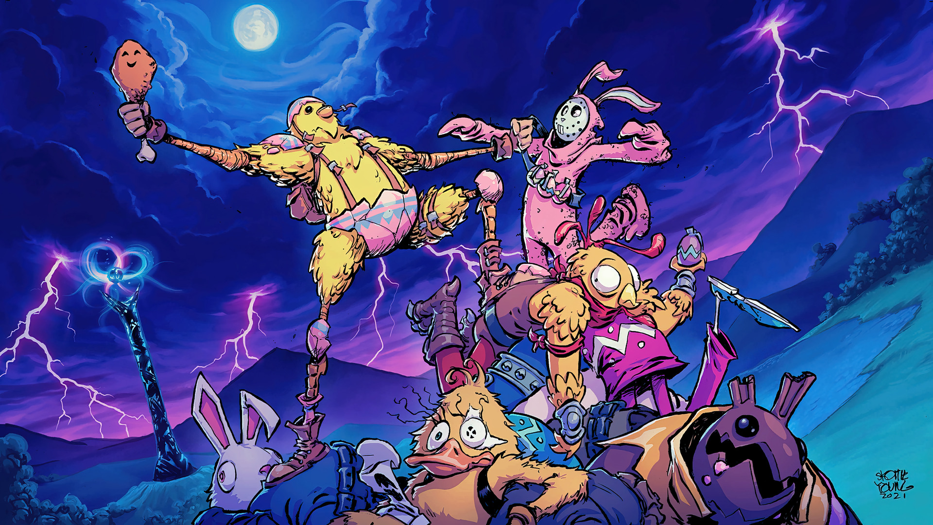 Fortnite Loading Screen: Easter-themed characters in a stormy night HD Wallpaper
