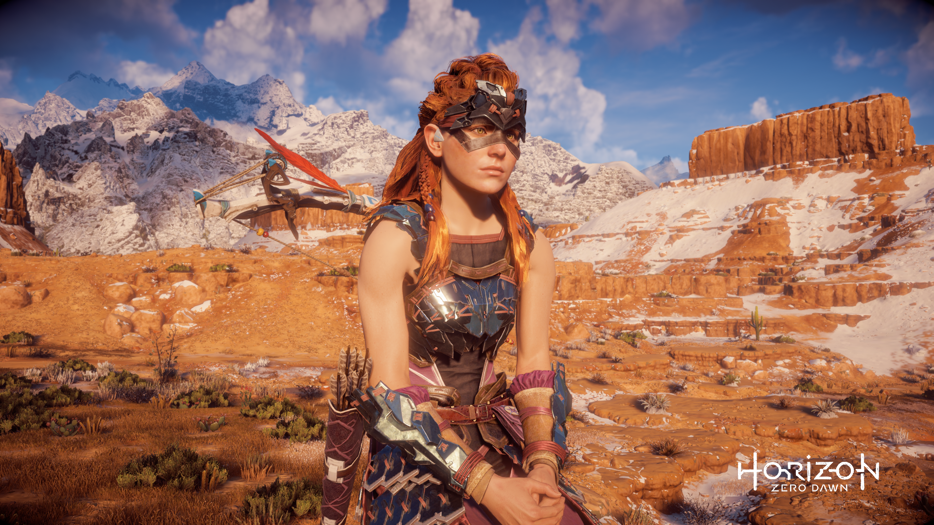 Aloy from Horizon Zero Dawn in a snowy landscape HD Wallpaper