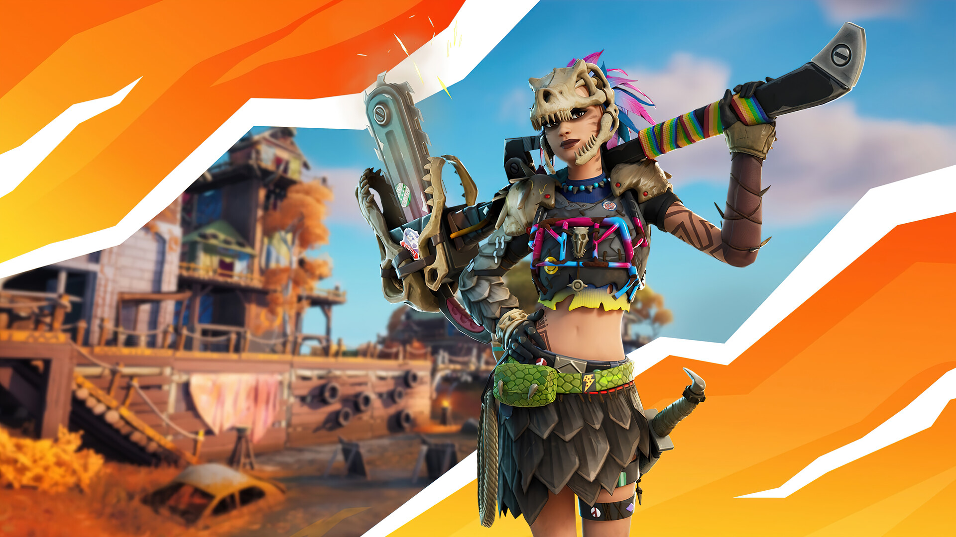 Fortnite Tarana Skin with Dinosaur Skull Helmet HD Wallpaper