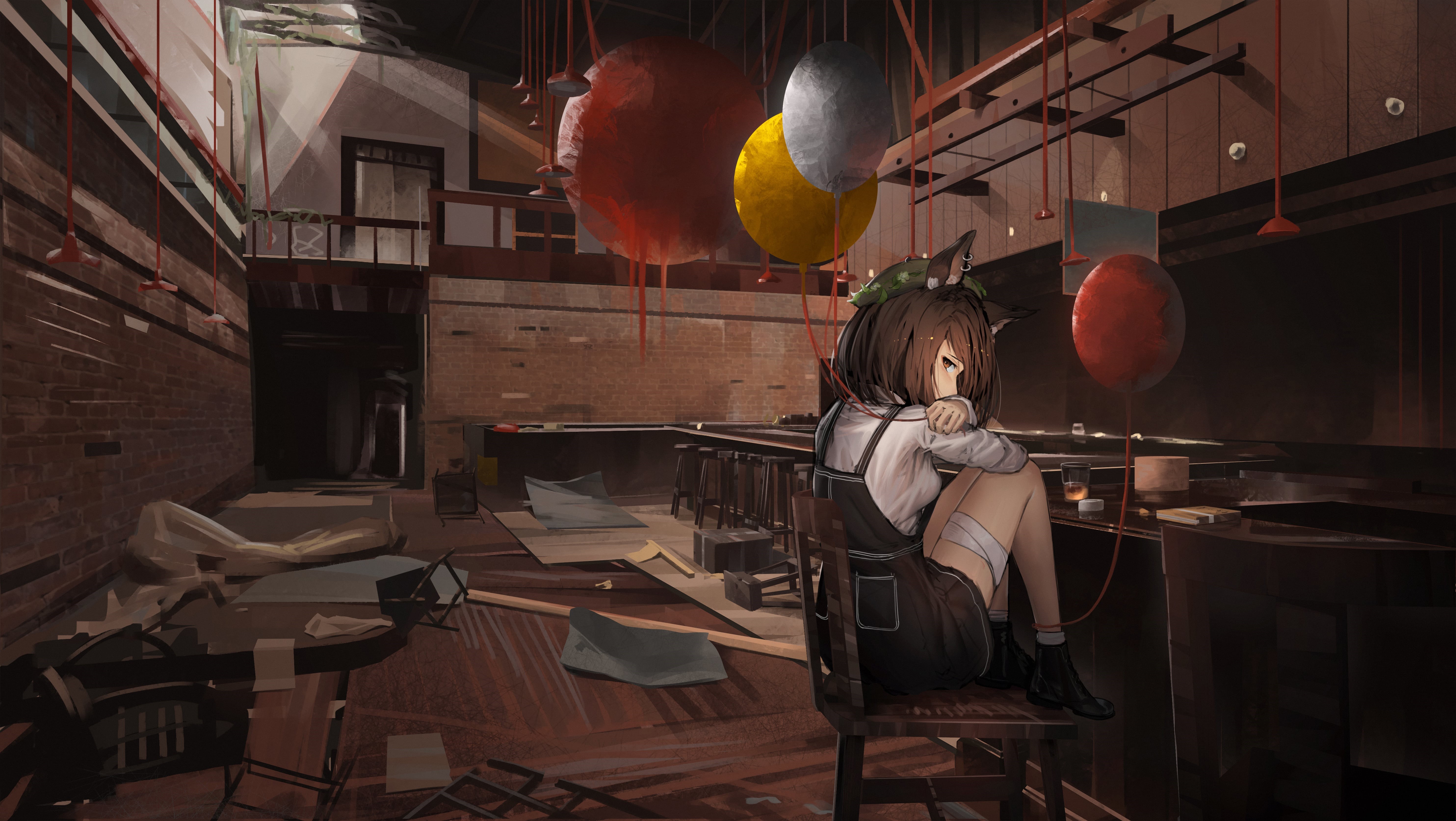 Anime girl with fox ears in a party room HD Wallpaper