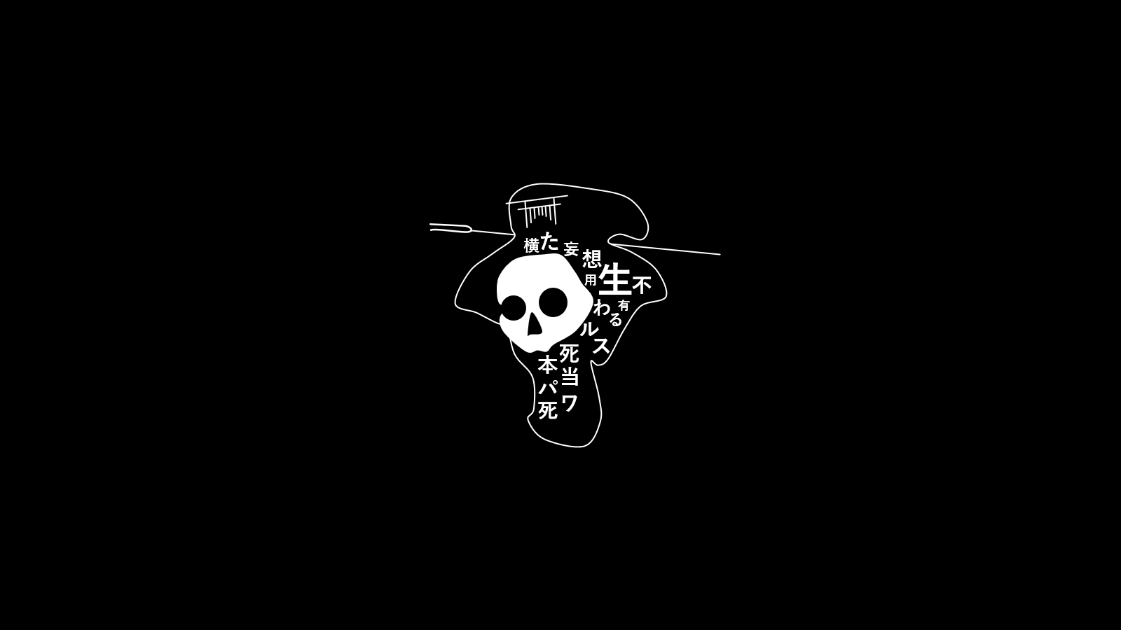 Skull with Japanese text and abstract outline HD Wallpaper