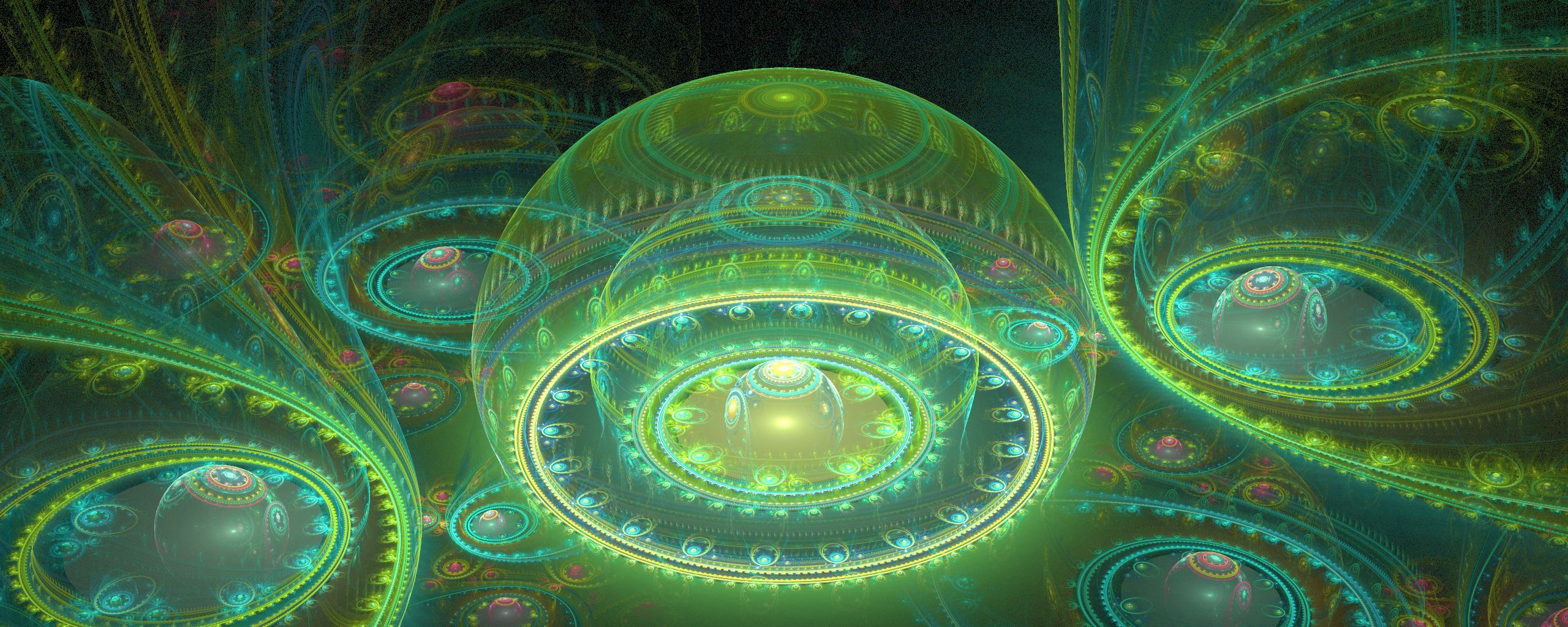 Abstract fractal render with green and blue spheres HD Wallpaper