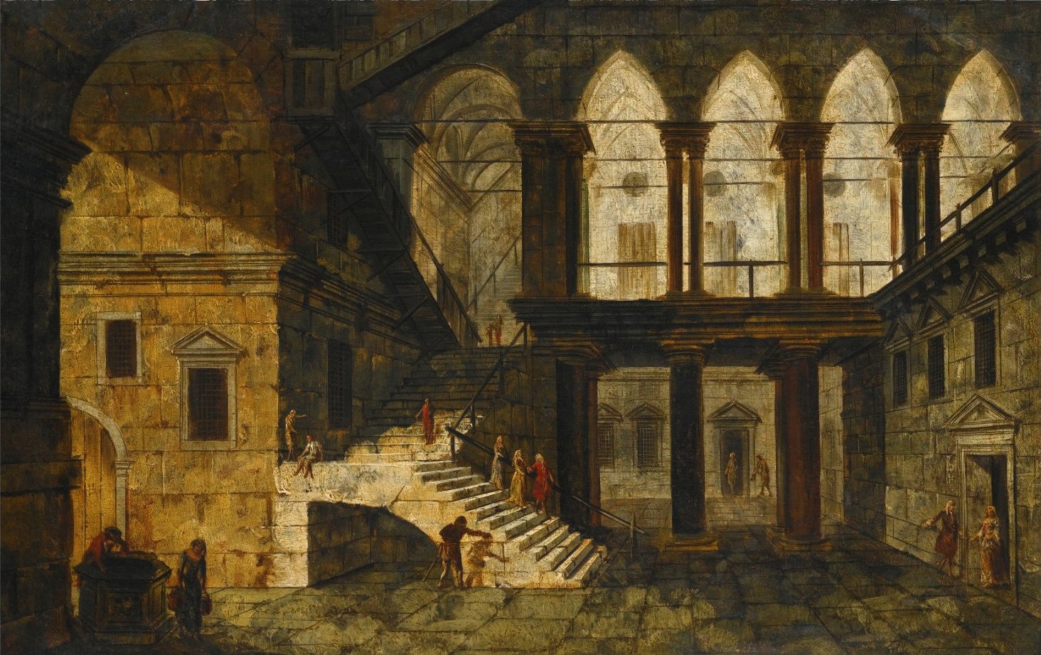 Courtyard with figures by Michele Marieschi HD Wallpaper
